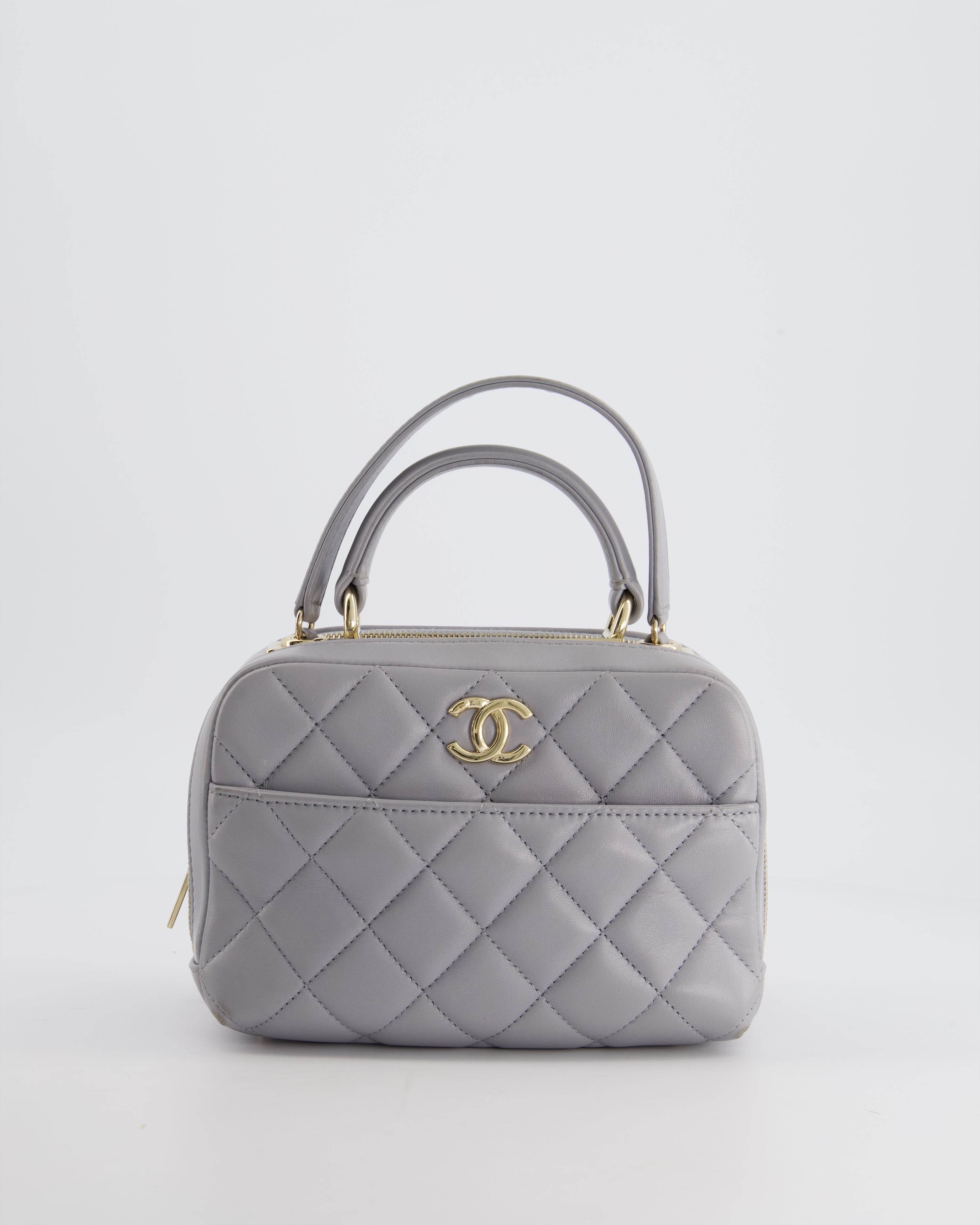 Chanel Dove Grey Trendy Vanity Case Top Handle Bag in Lambskin Leather with Champagne Gold Hardware