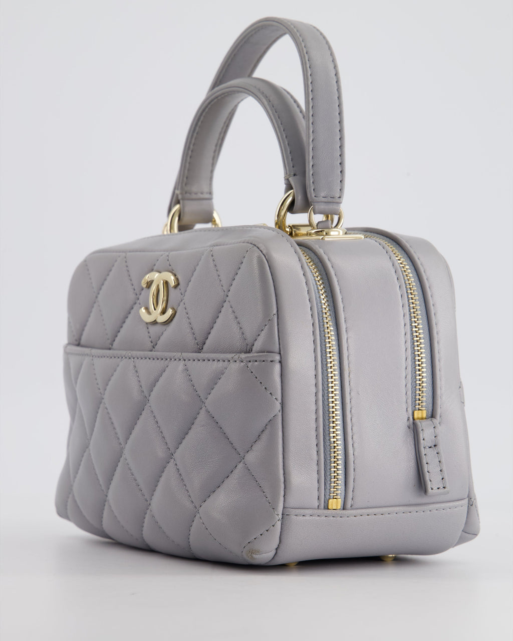 Chanel Dove Grey Trendy Vanity Case Top Handle Bag in Lambskin Leather with Champagne Gold Hardware
