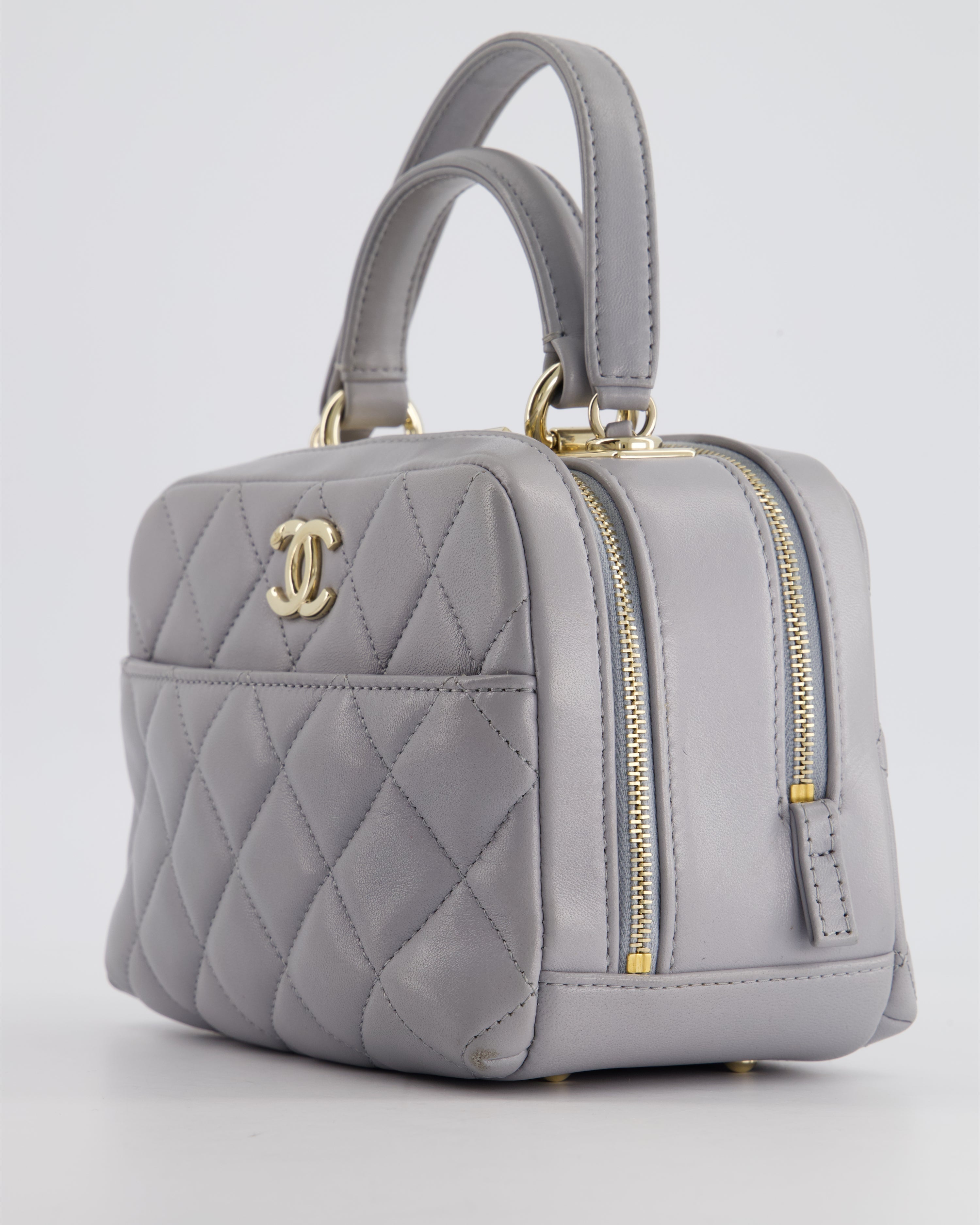 Chanel Dove Grey Trendy Vanity Case Top Handle Bag in Lambskin Leather with Champagne Gold Hardware