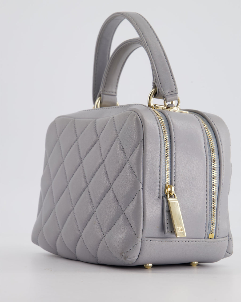 Chanel Dove Grey Trendy Vanity Case Top Handle Bag in Lambskin Leather with Champagne Gold Hardware