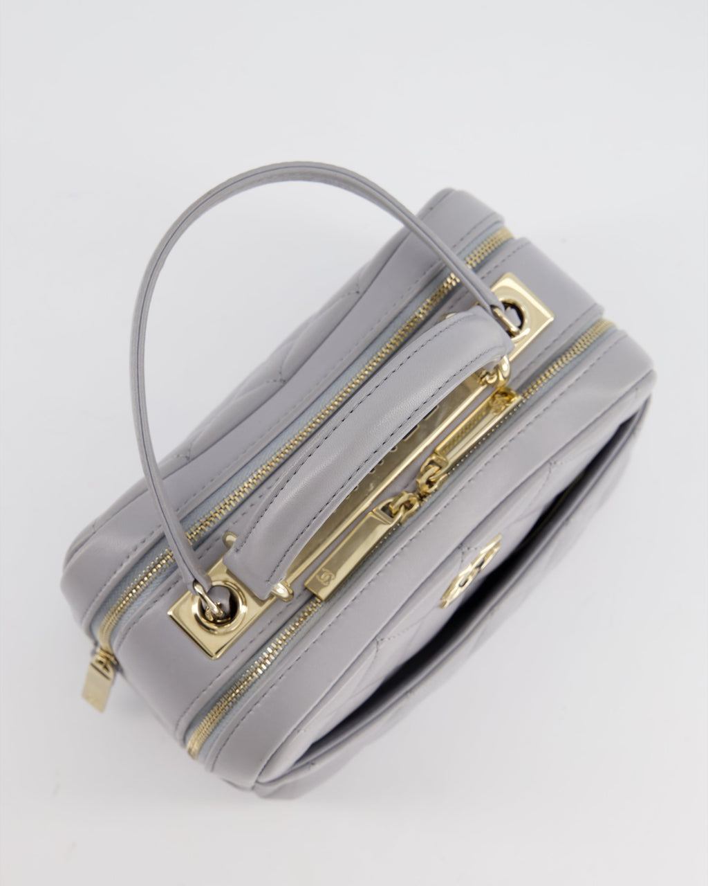 Chanel Dove Grey Trendy Vanity Case Top Handle Bag in Lambskin Leather with Champagne Gold Hardware