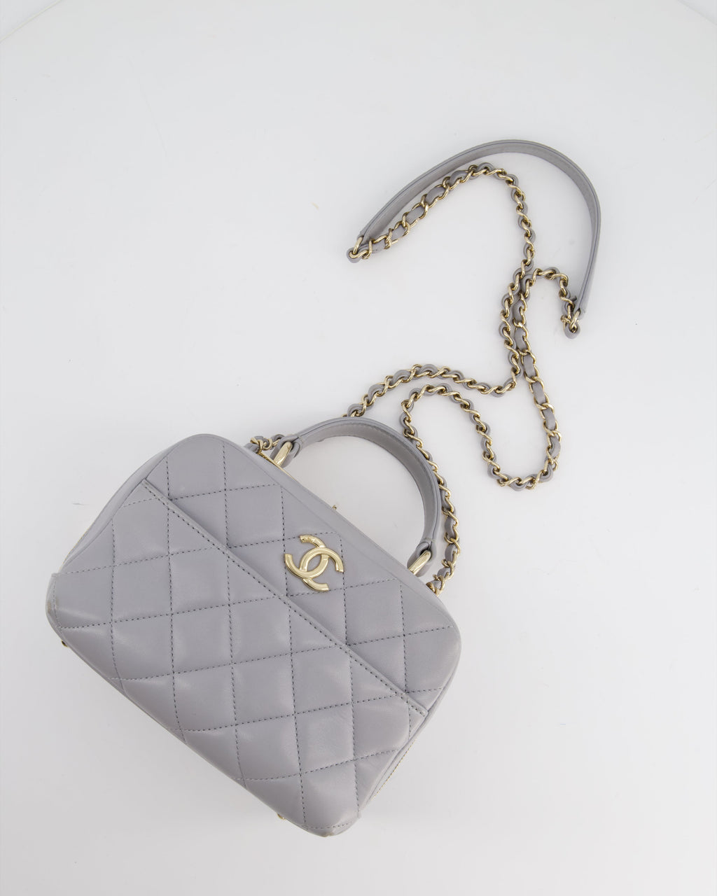Chanel Dove Grey Trendy Vanity Case Top Handle Bag in Lambskin Leather with Champagne Gold Hardware
