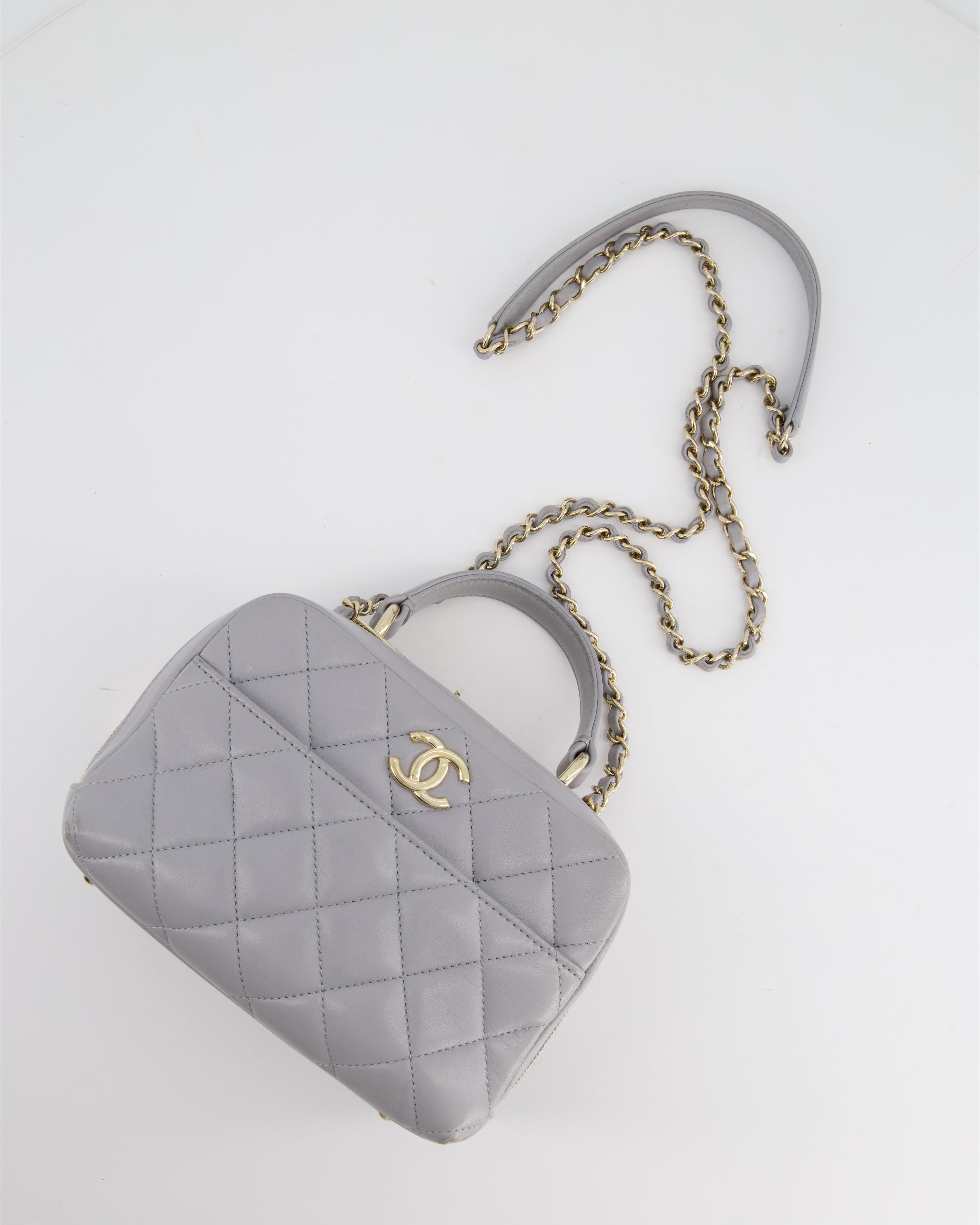 Chanel Dove Grey Trendy Vanity Case Top Handle Bag in Lambskin Leather with Champagne Gold Hardware