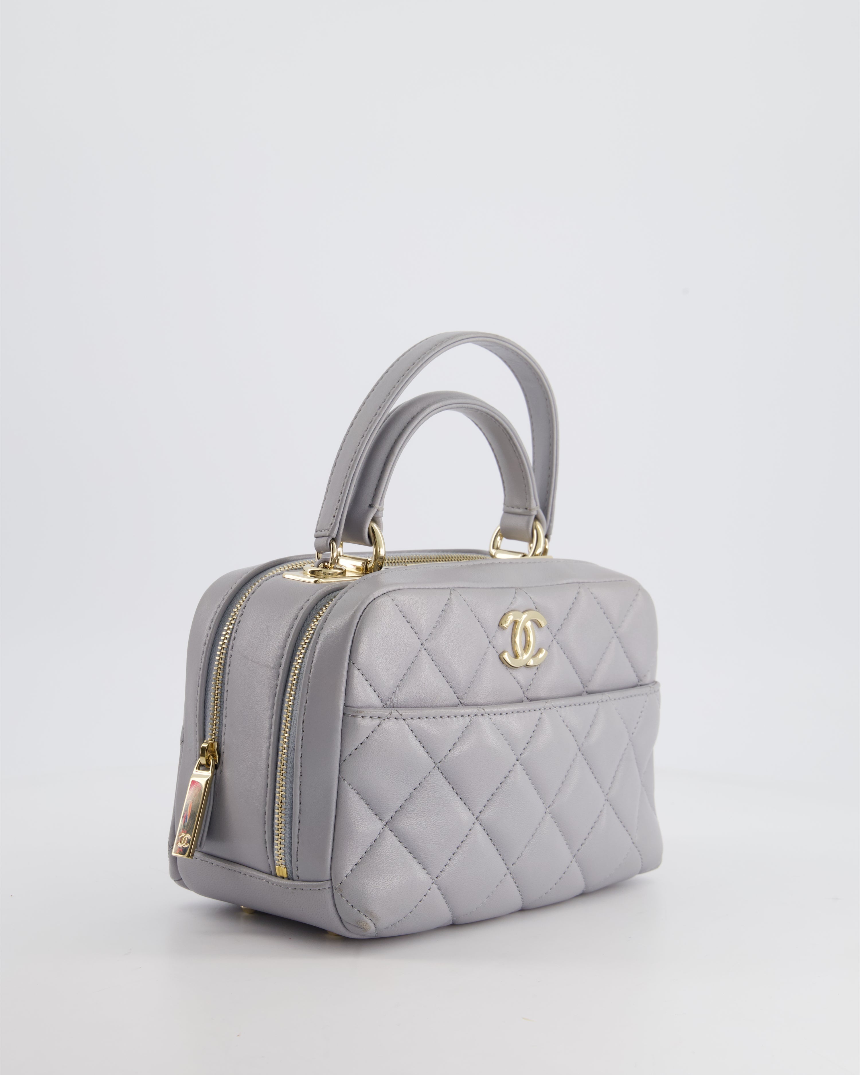 Chanel Dove Grey Trendy Vanity Case Top Handle Bag in Lambskin Leather with Champagne Gold Hardware