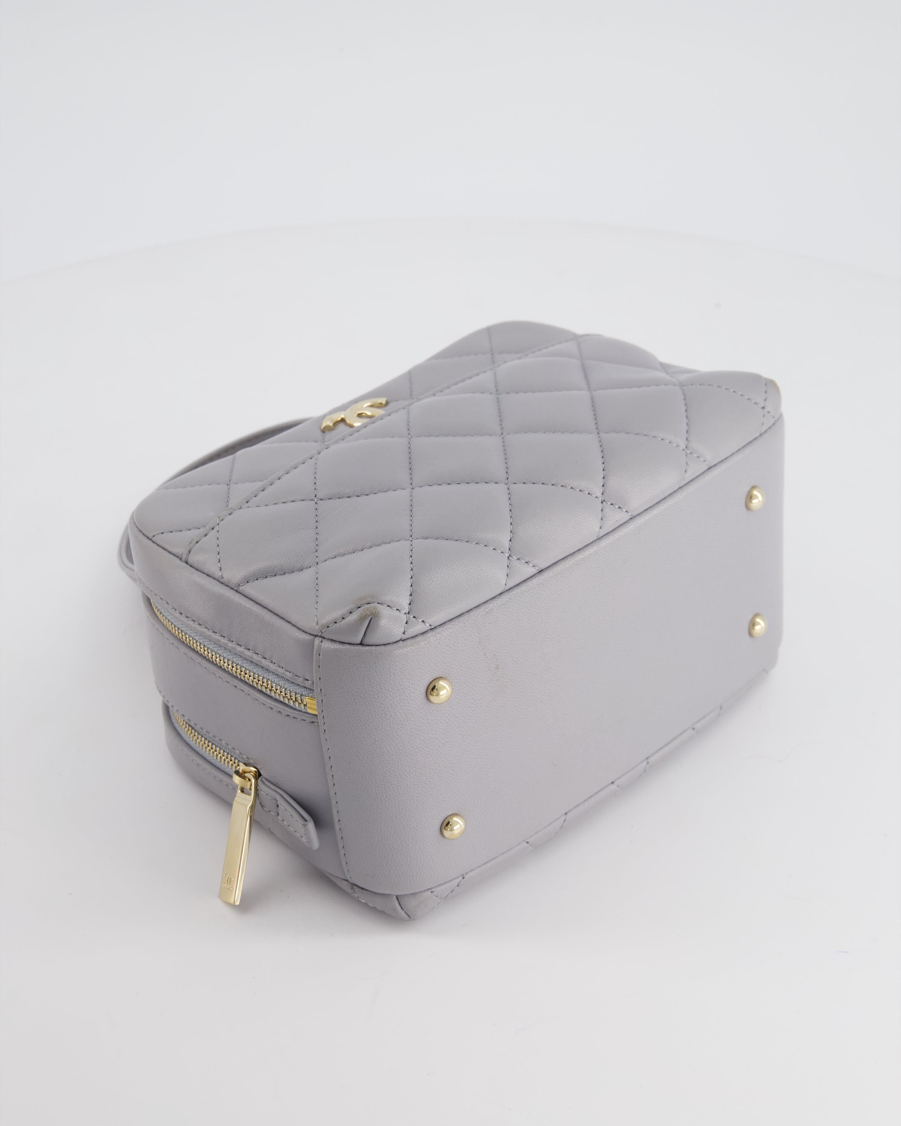 Chanel Dove Grey Trendy Vanity Case Top Handle Bag in Lambskin Leather with Champagne Gold Hardware