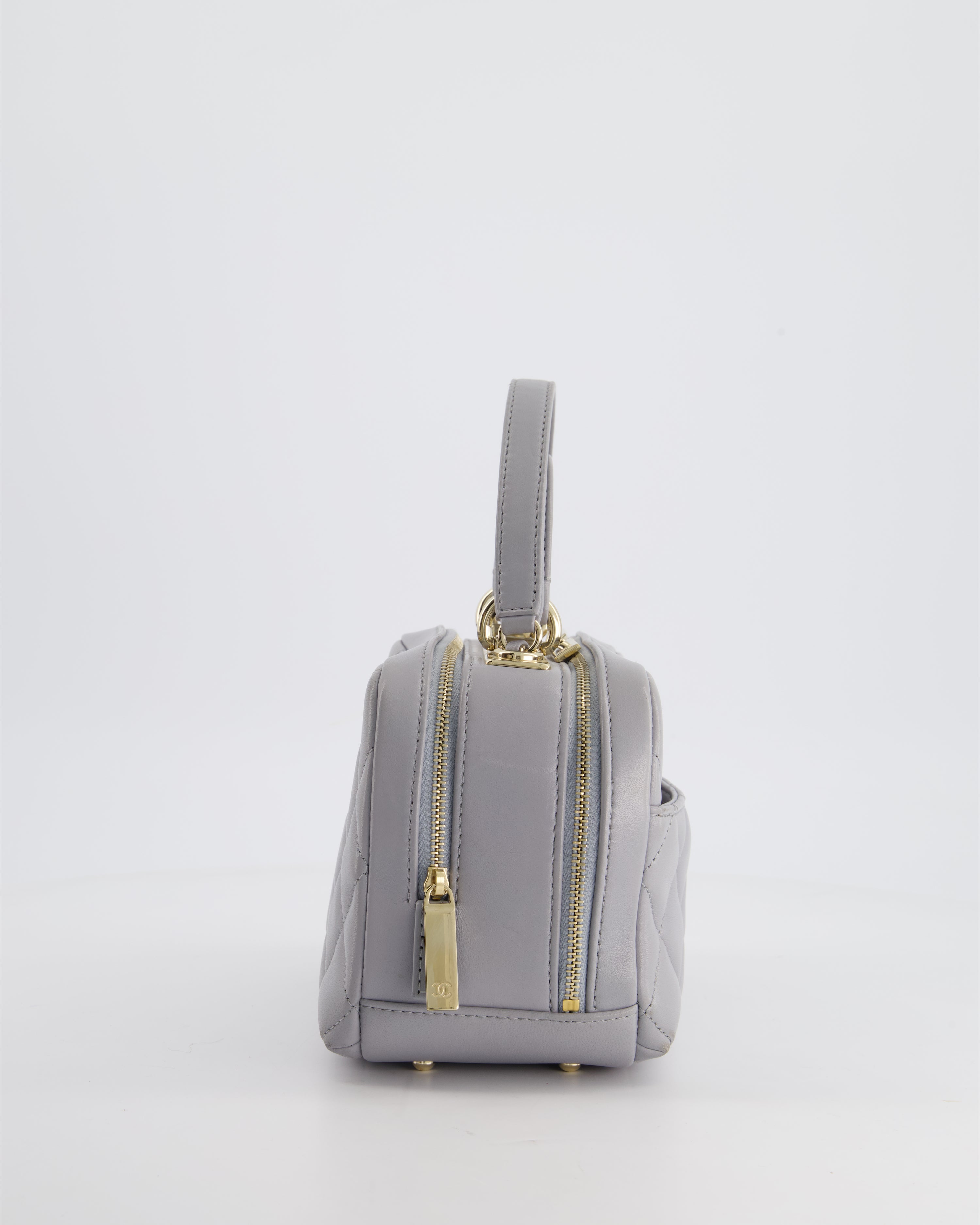 Chanel Dove Grey Trendy Vanity Case Top Handle Bag in Lambskin Leather with Champagne Gold Hardware