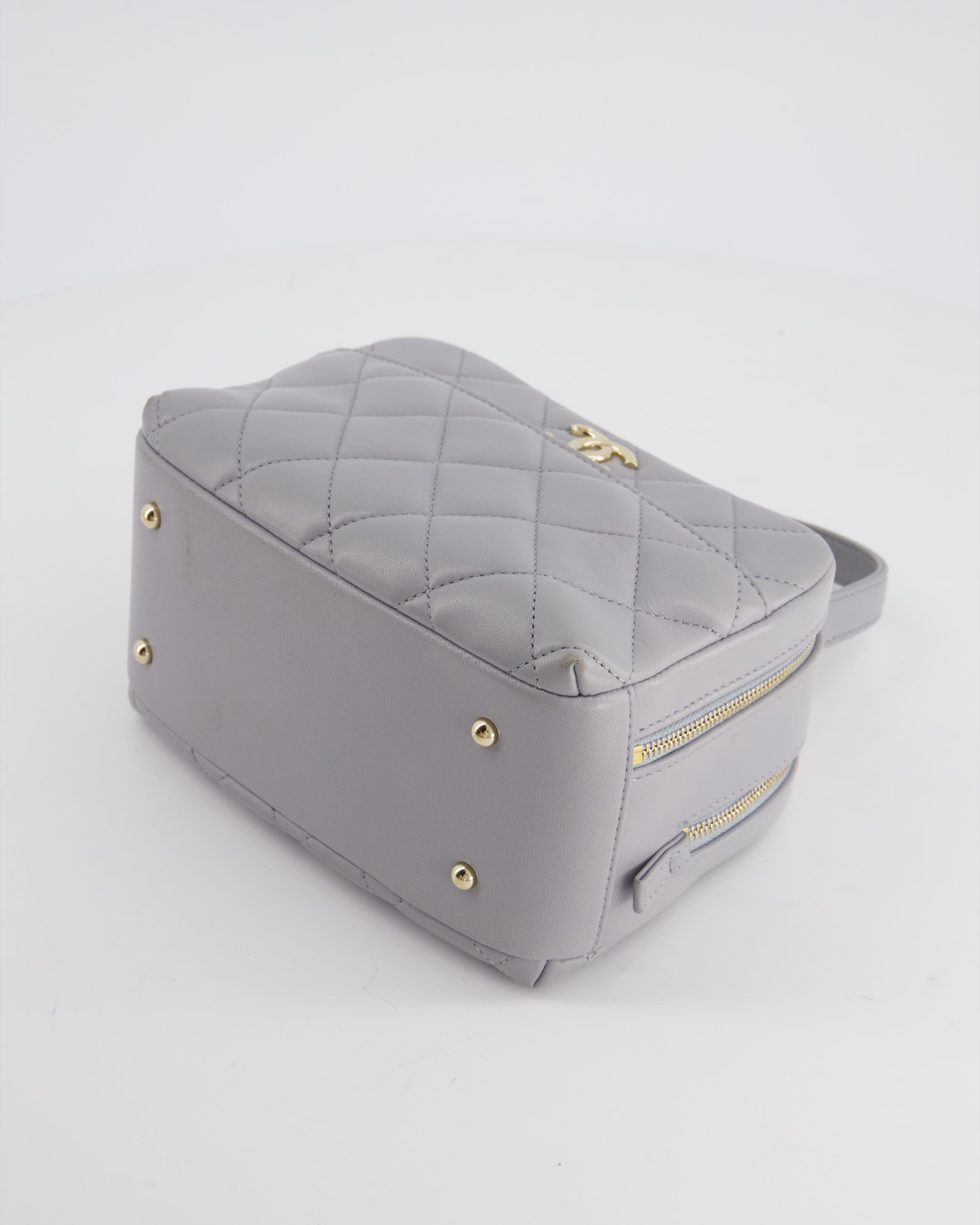 Chanel Dove Grey Trendy Vanity Case Top Handle Bag in Lambskin Leather with Champagne Gold Hardware
