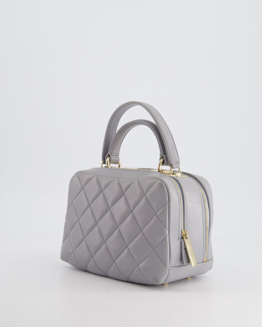 Chanel Dove Grey Trendy Vanity Case Top Handle Bag in Lambskin Leather with Champagne Gold Hardware