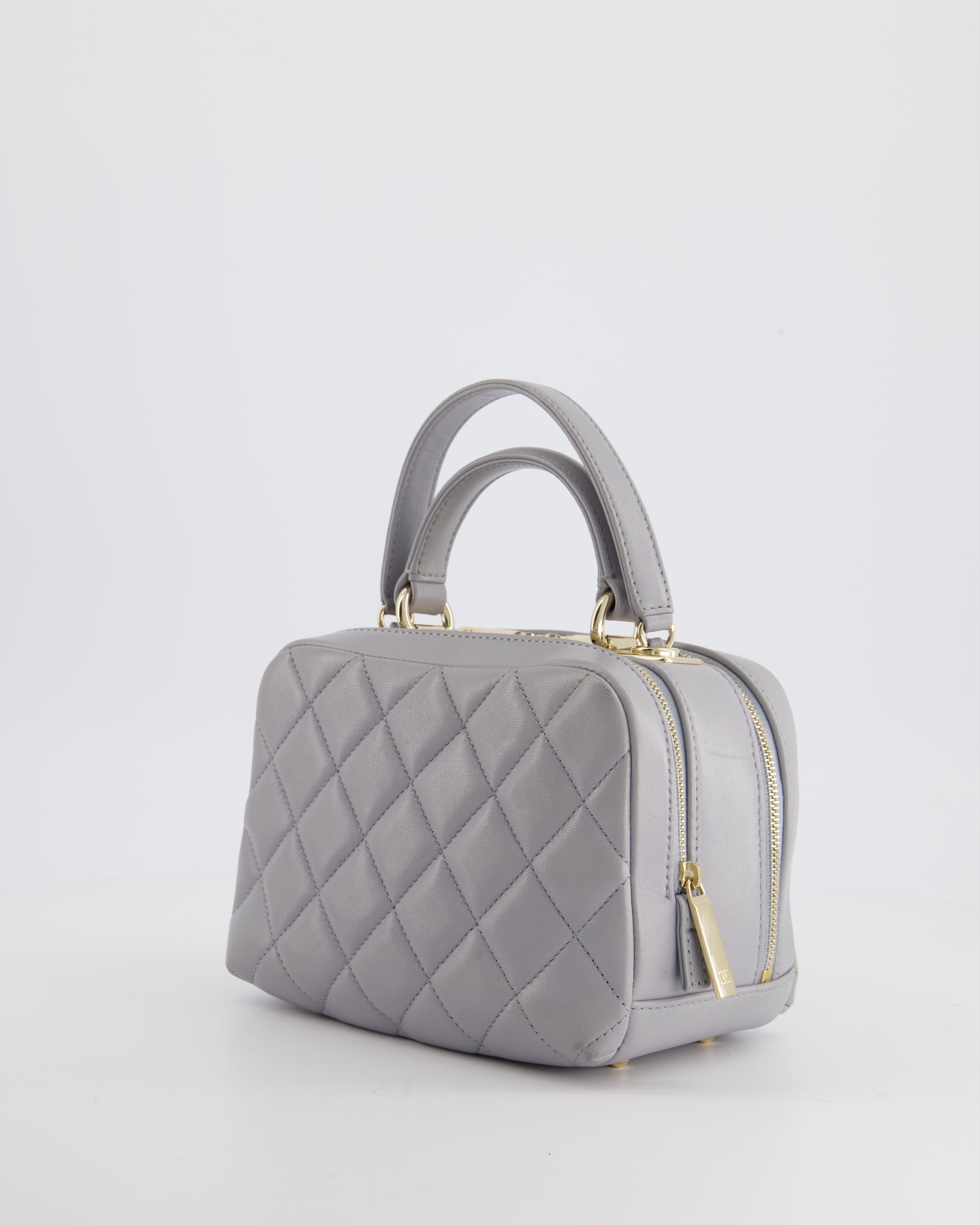 Chanel Dove Grey Trendy Vanity Case Top Handle Bag in Lambskin Leather with Champagne Gold Hardware