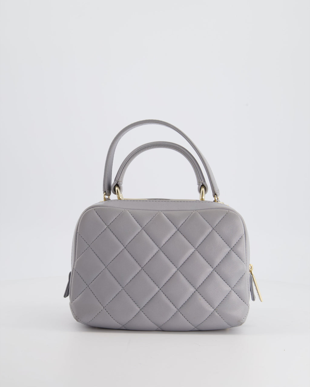 Chanel Dove Grey Trendy Vanity Case Top Handle Bag in Lambskin Leather with Champagne Gold Hardware