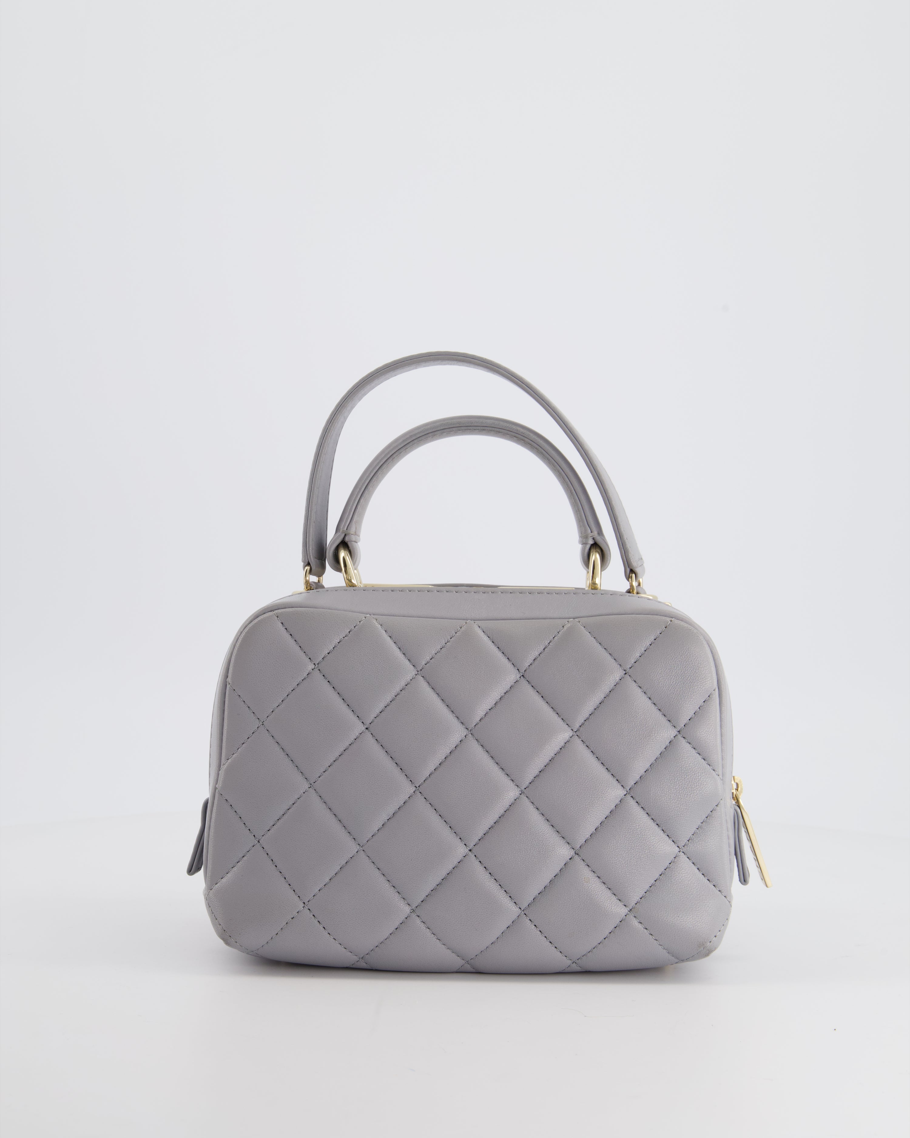 Chanel Dove Grey Trendy Vanity Case Top Handle Bag in Lambskin Leather with Champagne Gold Hardware