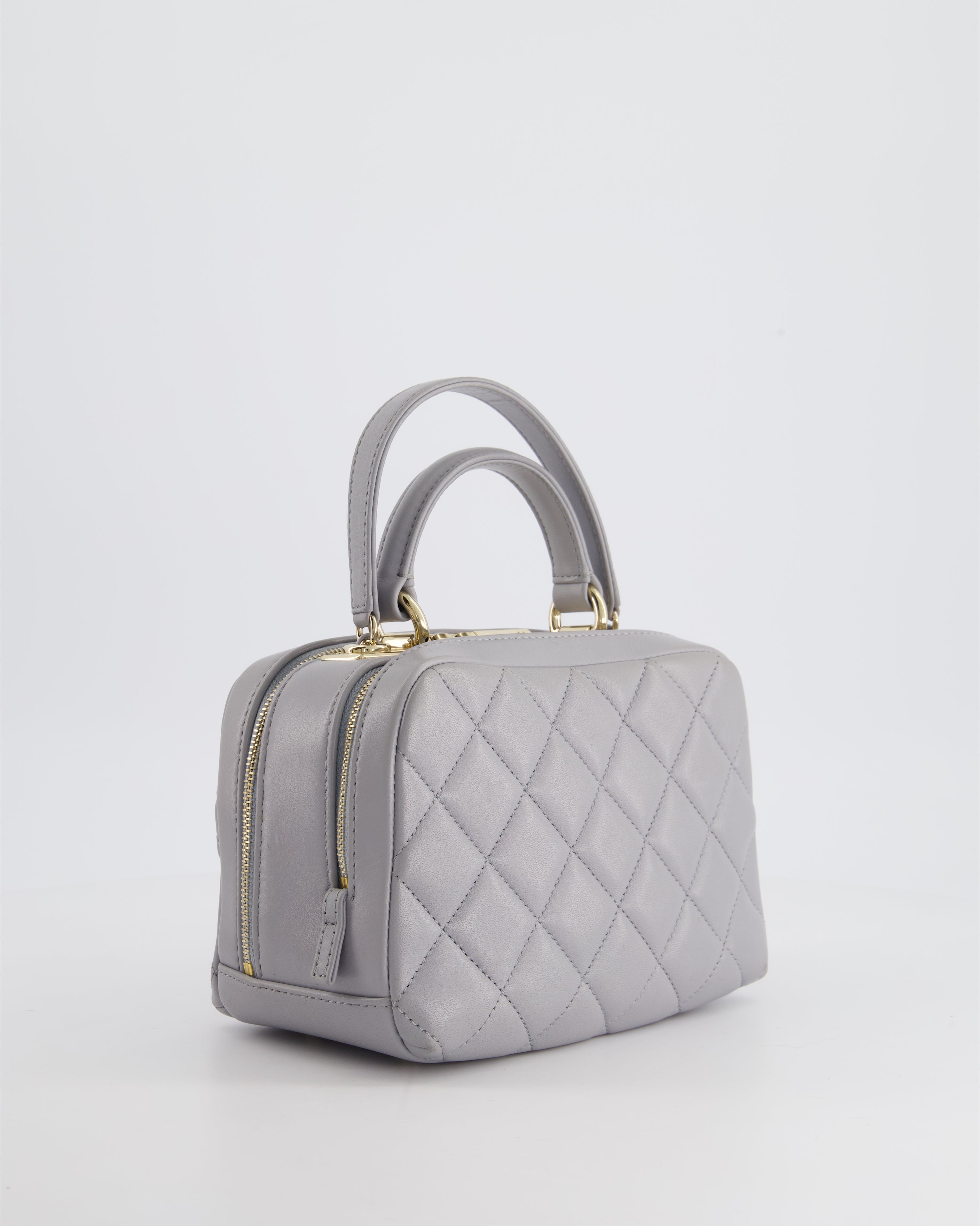 Chanel Dove Grey Trendy Vanity Case Top Handle Bag in Lambskin Leather with Champagne Gold Hardware