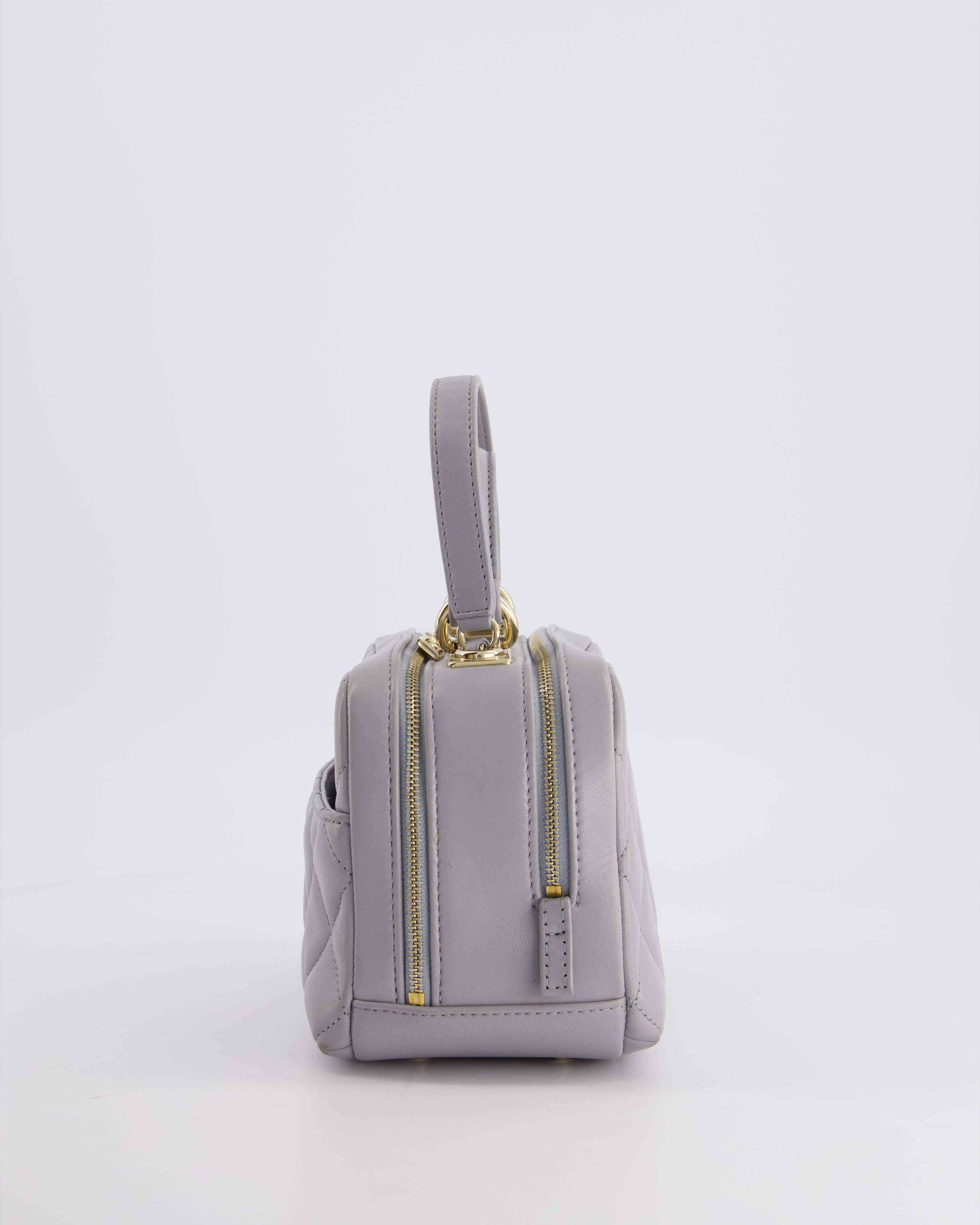 Chanel Dove Grey Trendy Vanity Case Top Handle Bag in Lambskin Leather with Champagne Gold Hardware