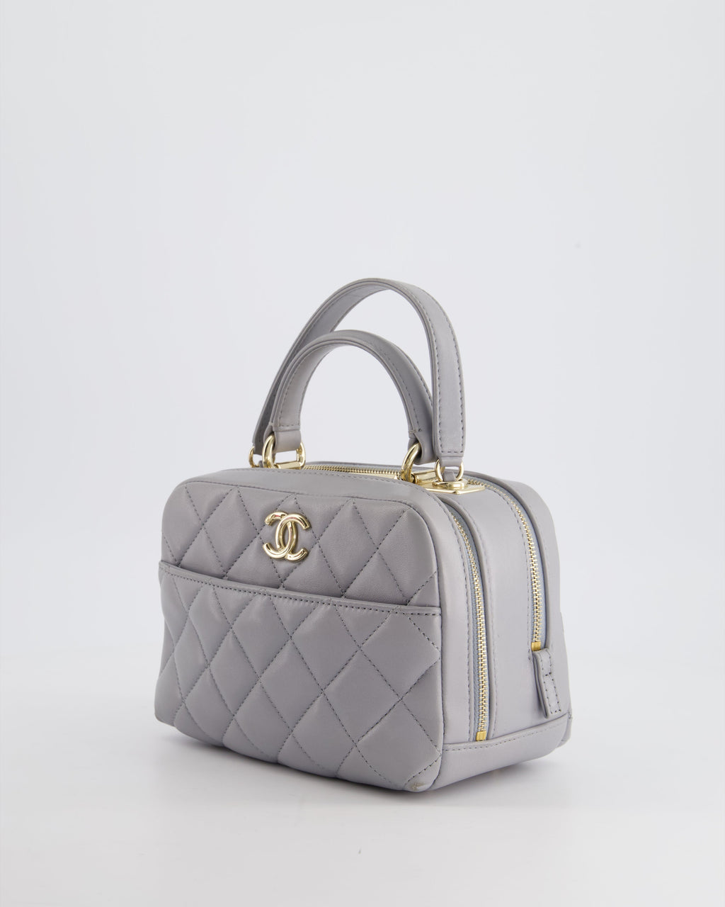 Chanel Dove Grey Trendy Vanity Case Top Handle Bag in Lambskin Leather with Champagne Gold Hardware