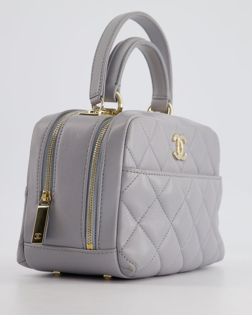 Chanel Dove Grey Trendy Vanity Case Top Handle Bag in Lambskin Leather with Champagne Gold Hardware