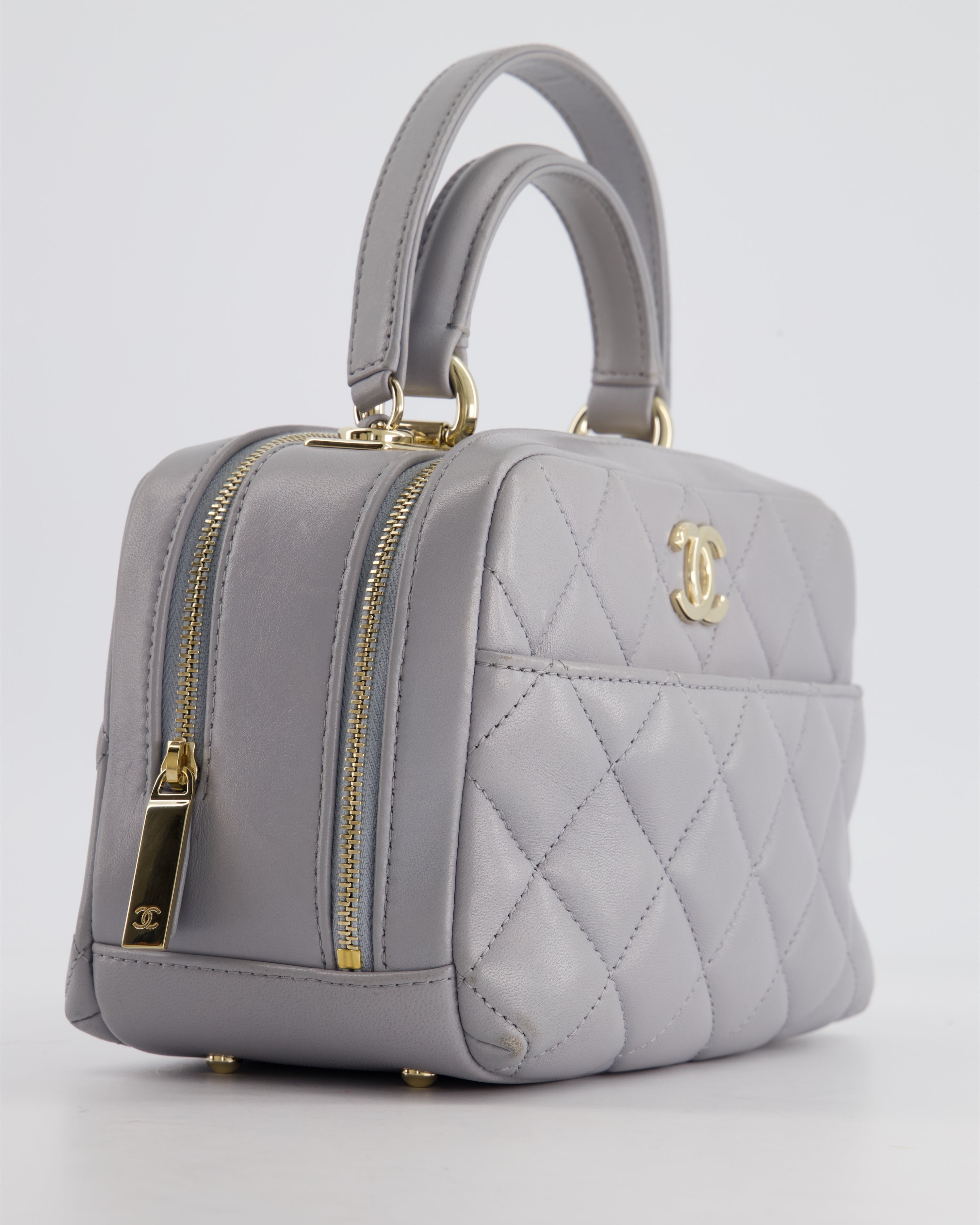 Chanel Dove Grey Trendy Vanity Case Top Handle Bag in Lambskin Leather with Champagne Gold Hardware
