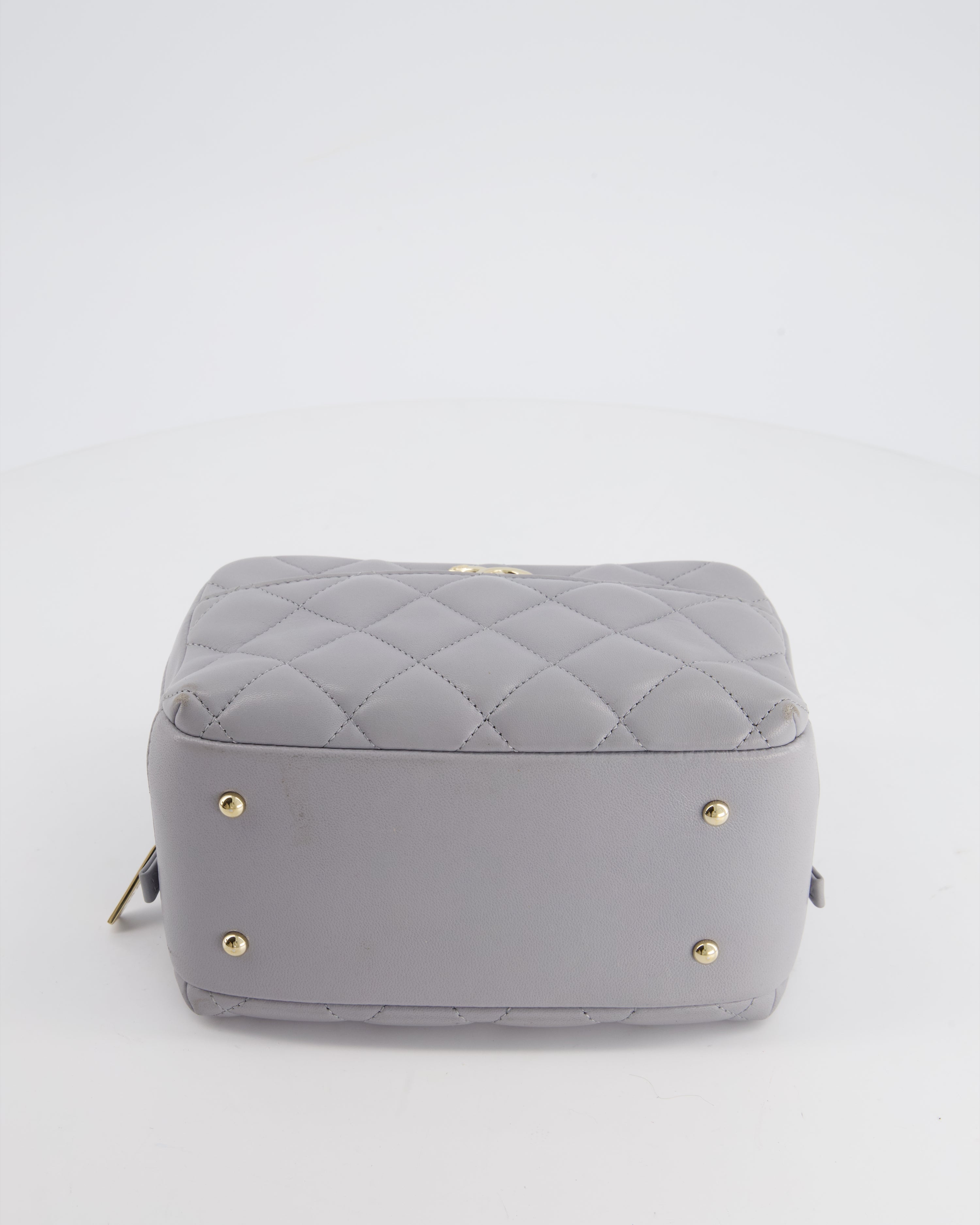 Chanel Dove Grey Trendy Vanity Case Top Handle Bag in Lambskin Leather with Champagne Gold Hardware