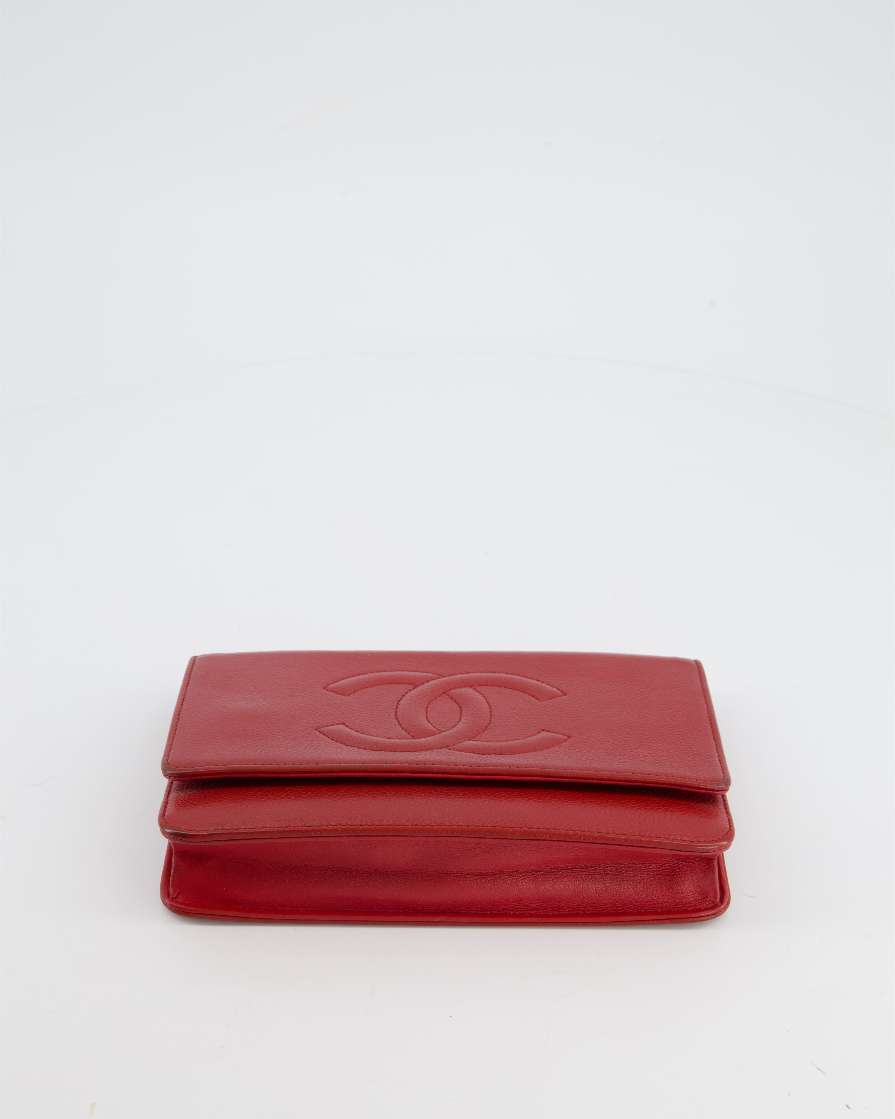 Chanel Red Wallet on Chain Bag CC Stitched Logo Caviar Leather with Silver Hardware