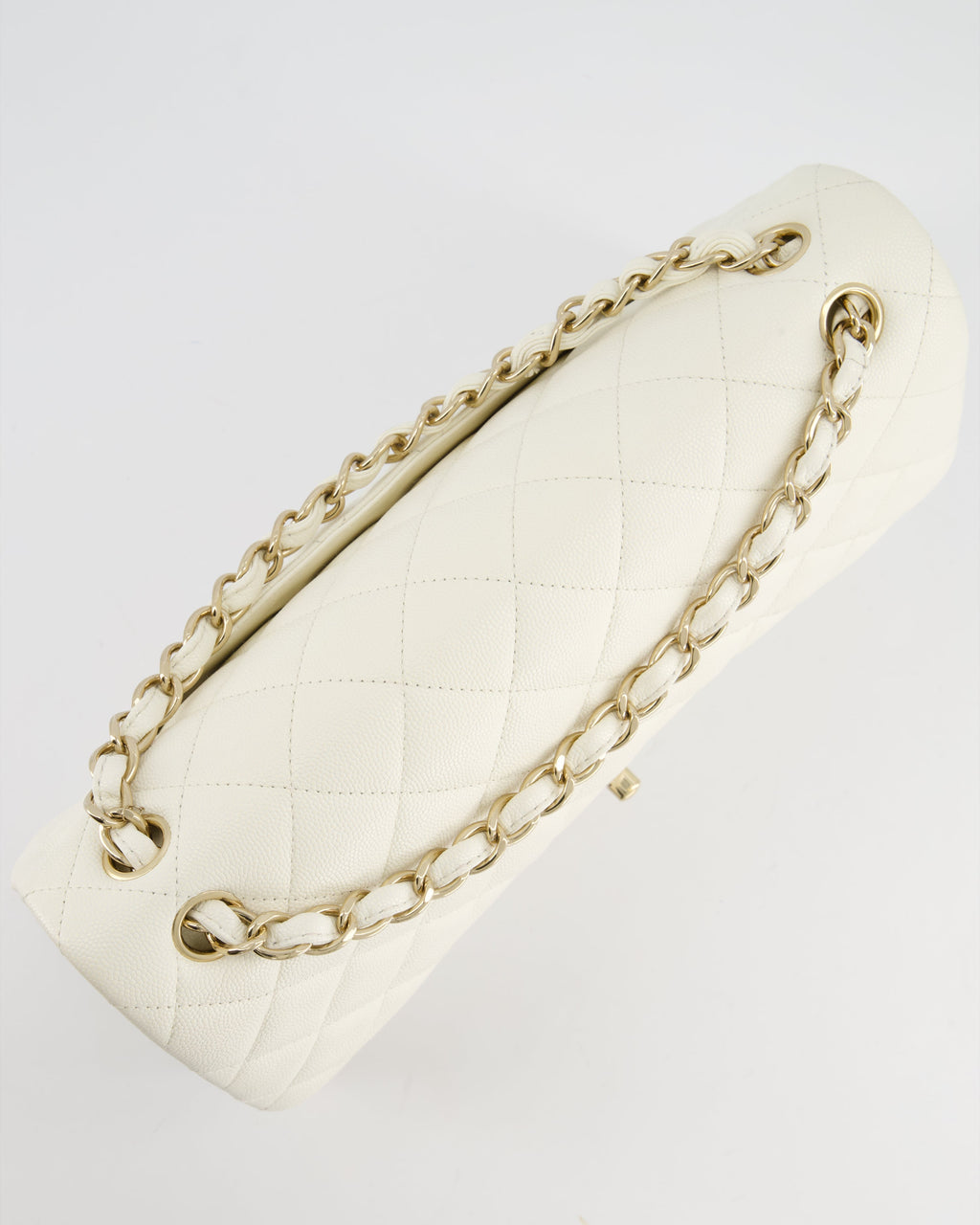 Chanel White Jumbo Classic Double Flap Bag in Shiny Caviar Leather with Champagne Gold Hardware RRP £9,240