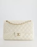 Chanel White Jumbo Classic Double Flap Bag in Shiny Caviar Leather with Champagne Gold Hardware RRP £9,240