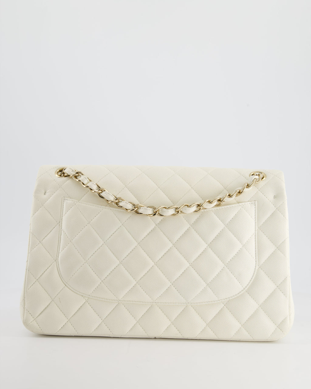 Chanel White Jumbo Classic Double Flap Bag in Shiny Caviar Leather with Champagne Gold Hardware RRP £9,240