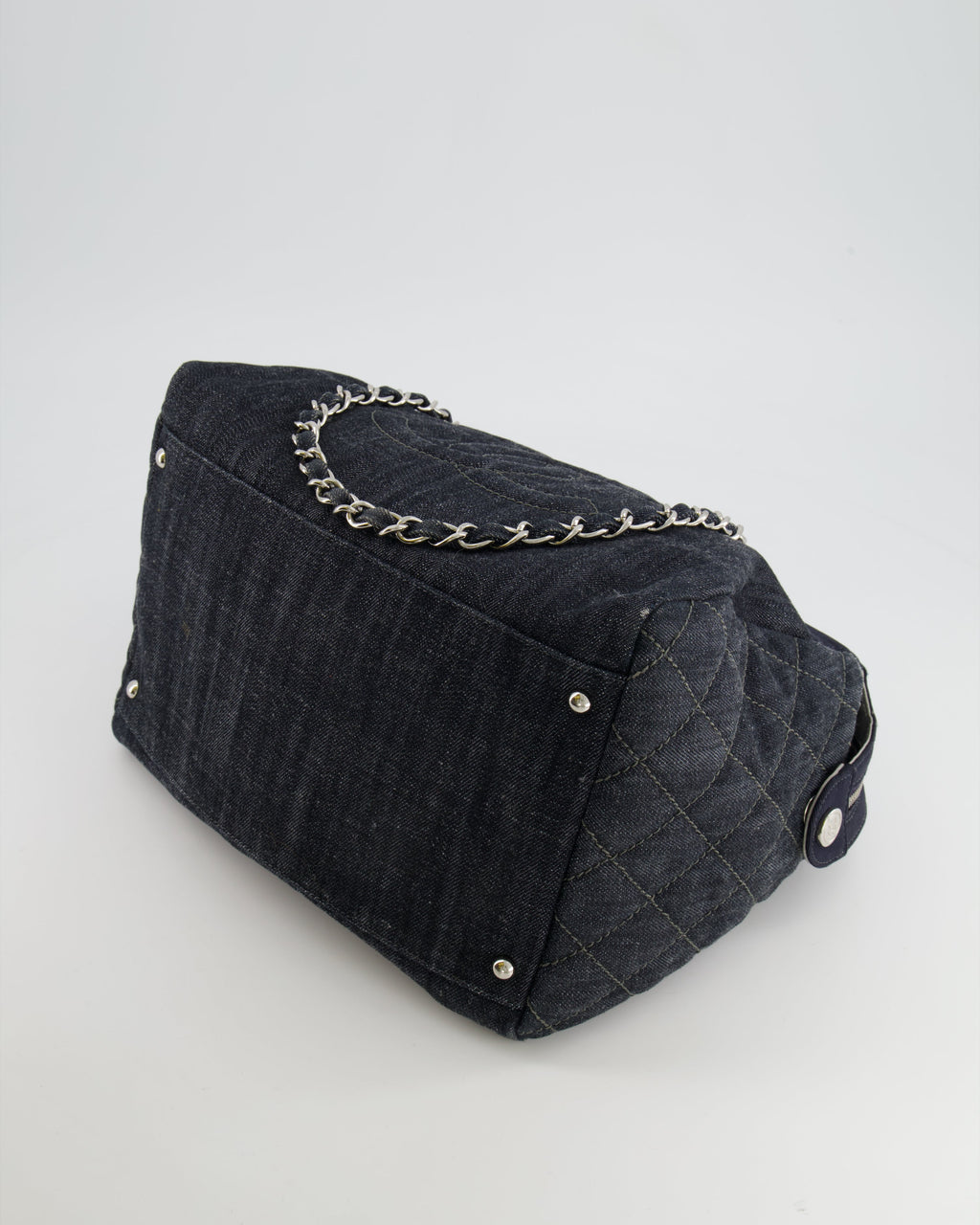 Chanel Navy Denim CC Logo Shoulder Bag with Silver Hardware