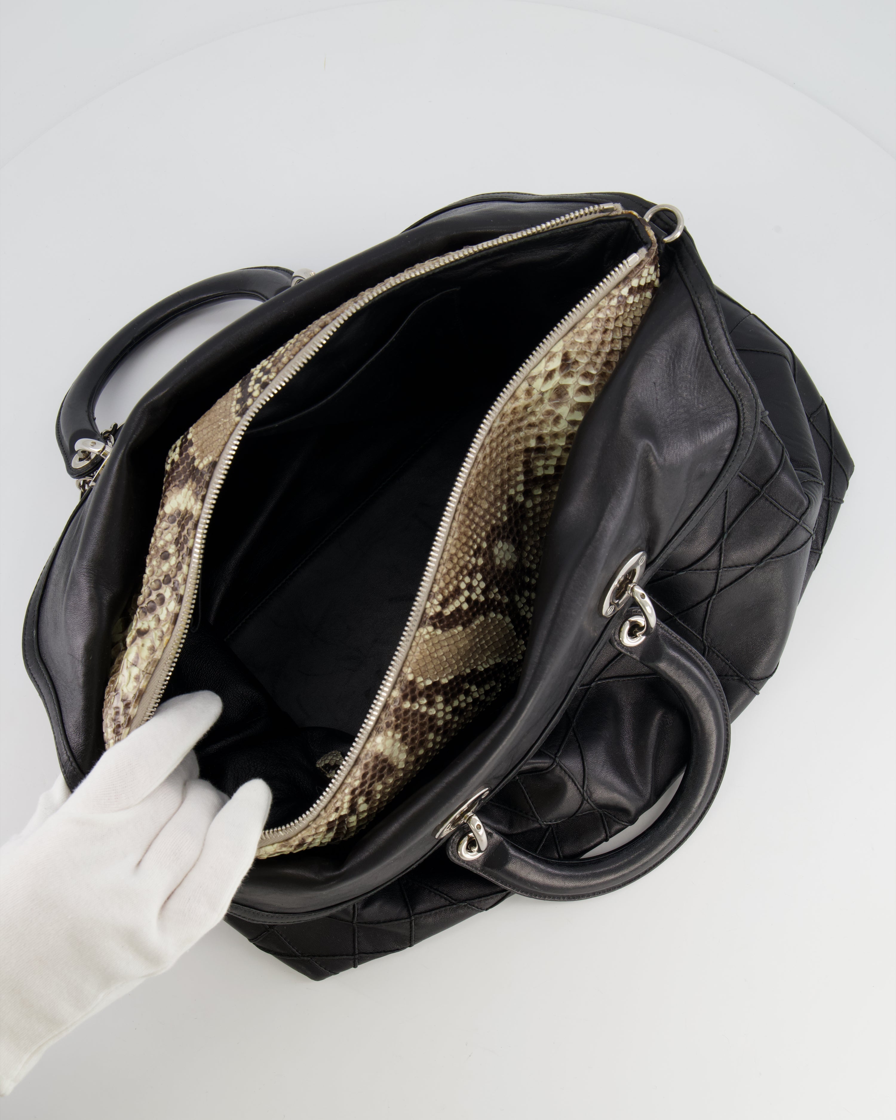 Christian Dior Black Leather Granville Tote Bag with Silver Hardware