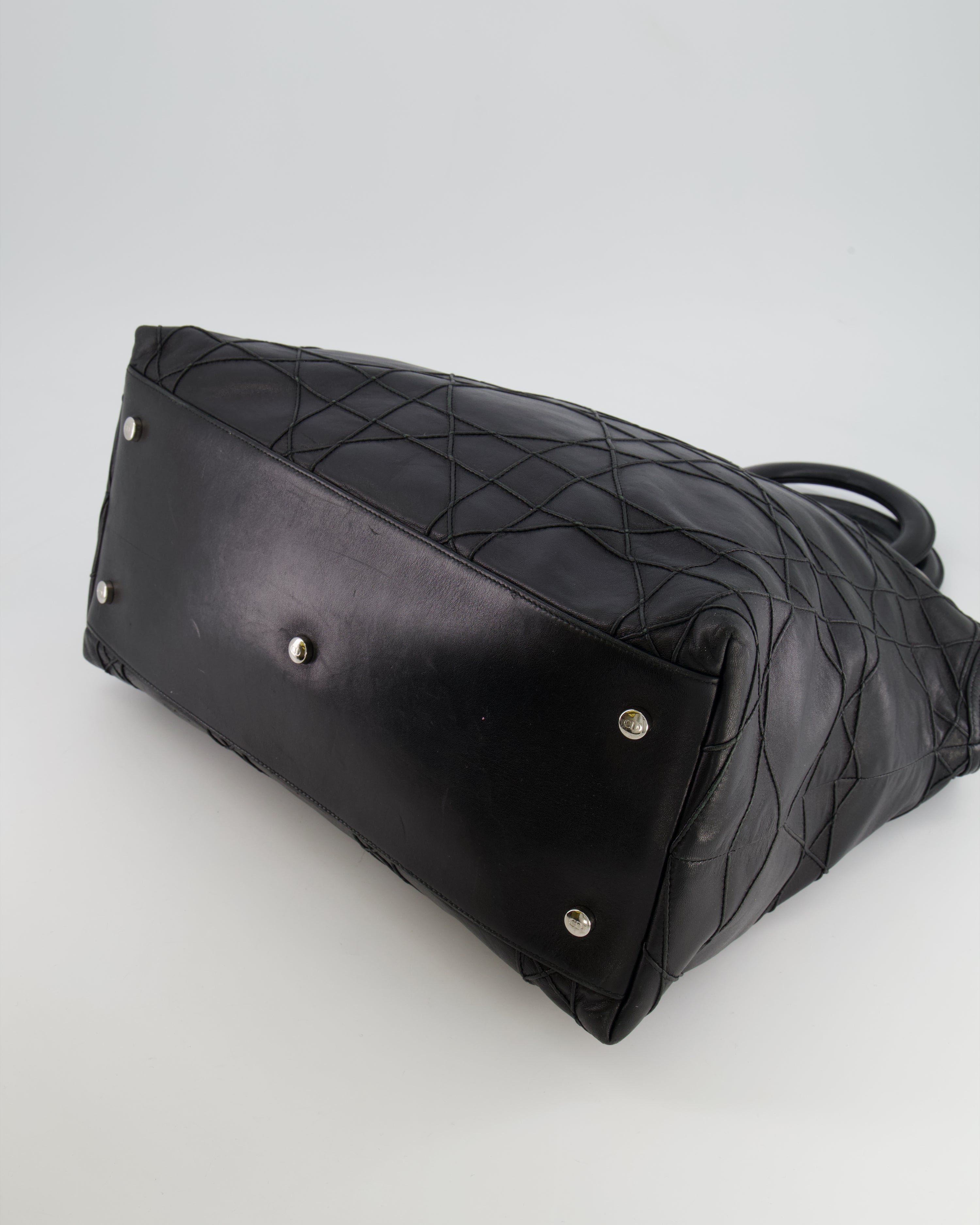 Christian Dior Black Leather Granville Tote Bag with Silver Hardware