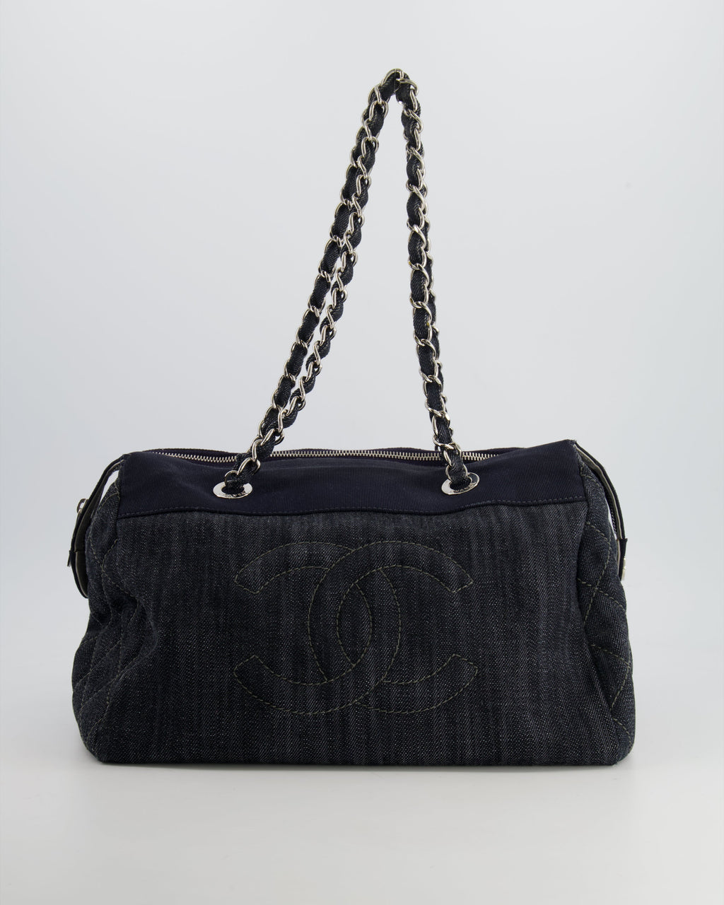 Chanel Navy Denim CC Logo Shoulder Bag with Silver Hardware