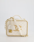 Chanel White Medium CC Filigree Vanity Case Bag in Shiny Calfskin Leather with Brushed Gold Hardware and Chain Detail