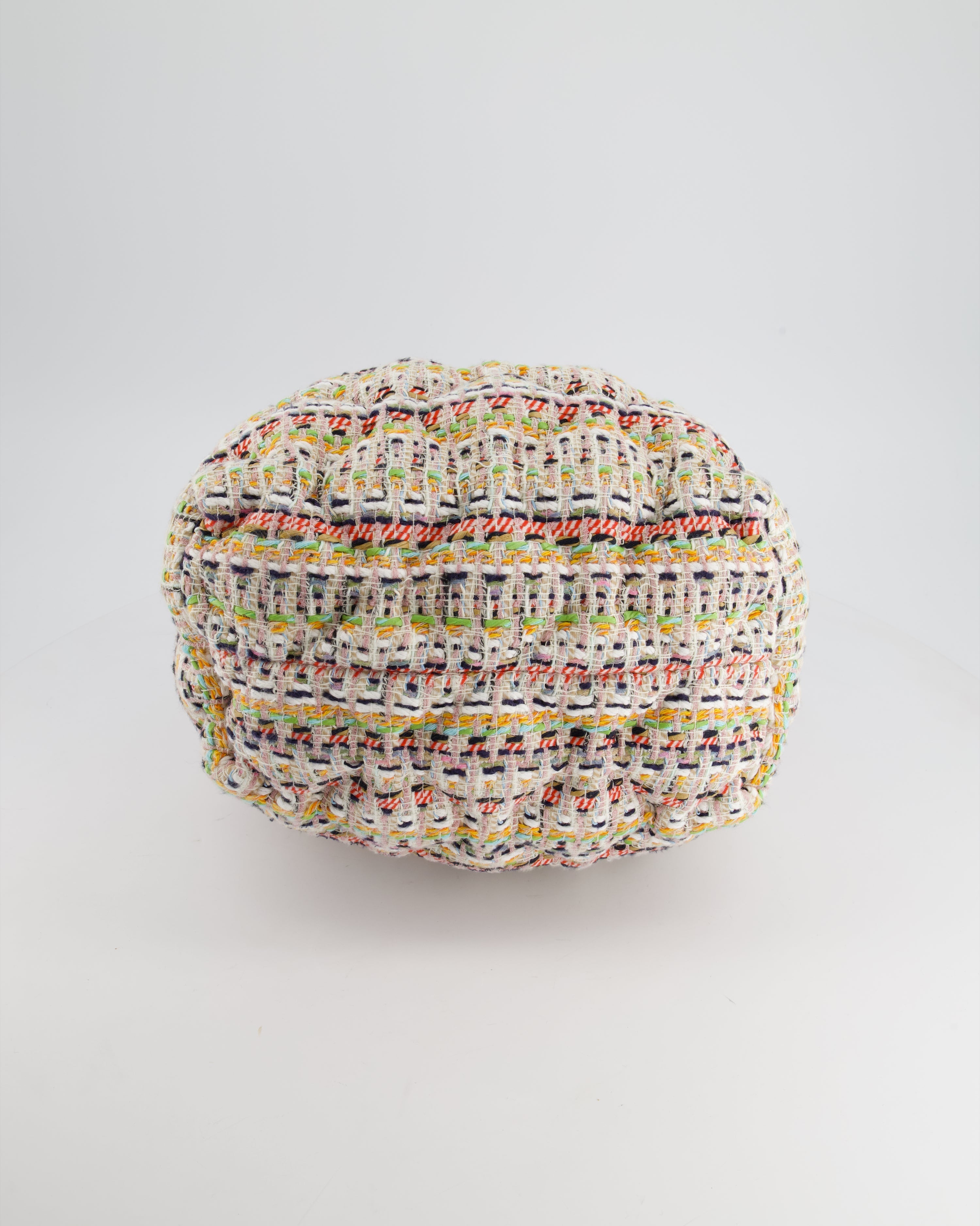Chanel Limited Edition Multi-Colour Tweed Chesterfield Bucket Bag with Brushed Gold Ring Detail