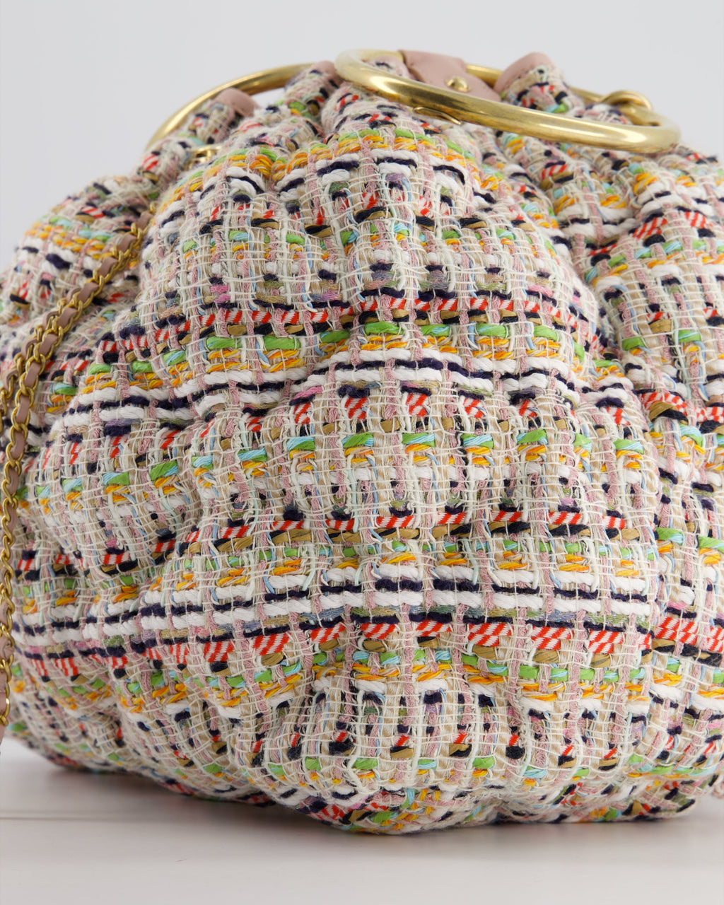 Chanel Limited Edition Multi-Colour Tweed Chesterfield Bucket Bag with Brushed Gold Ring Detail
