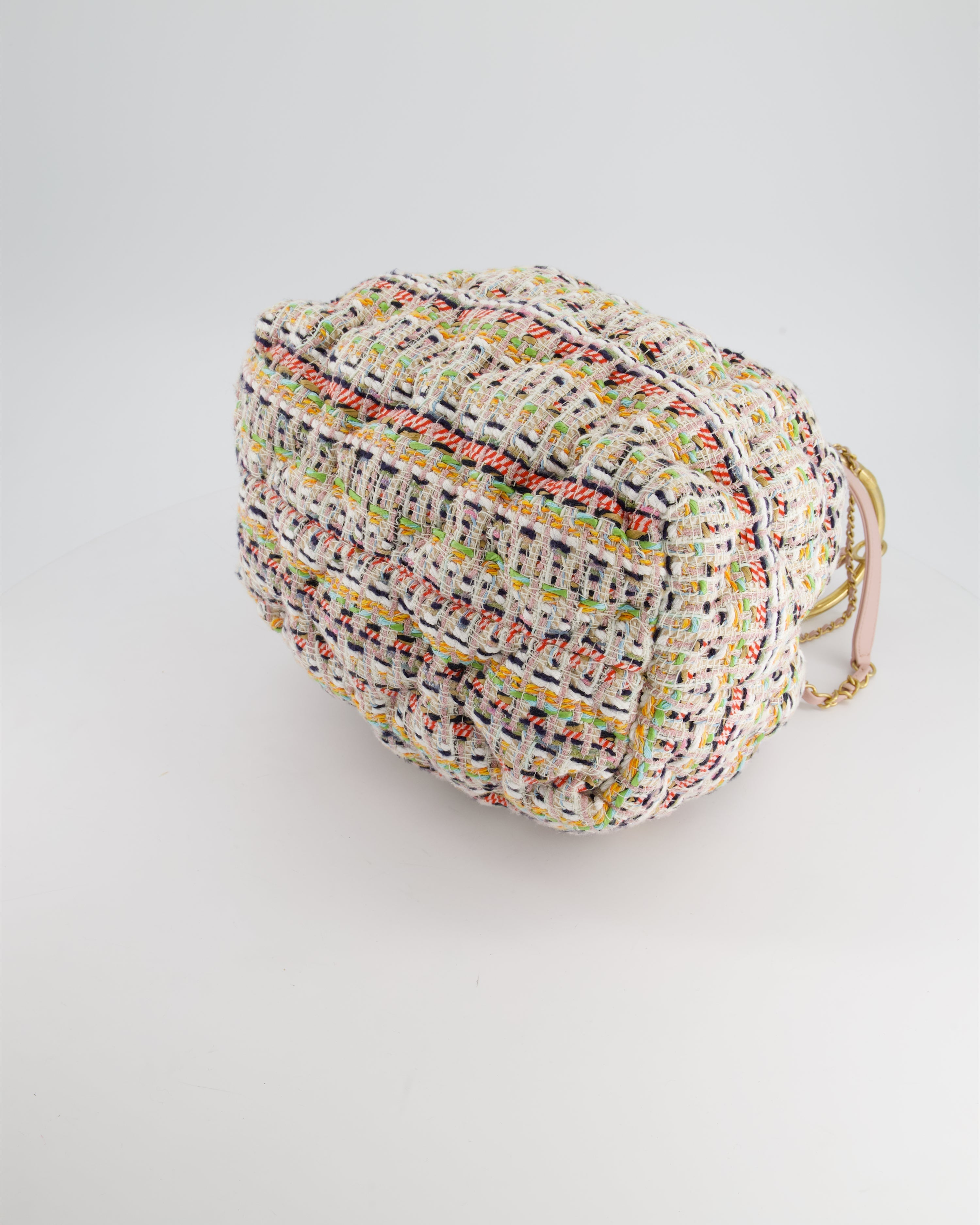 Chanel Limited Edition Multi-Colour Tweed Chesterfield Bucket Bag with Brushed Gold Ring Detail