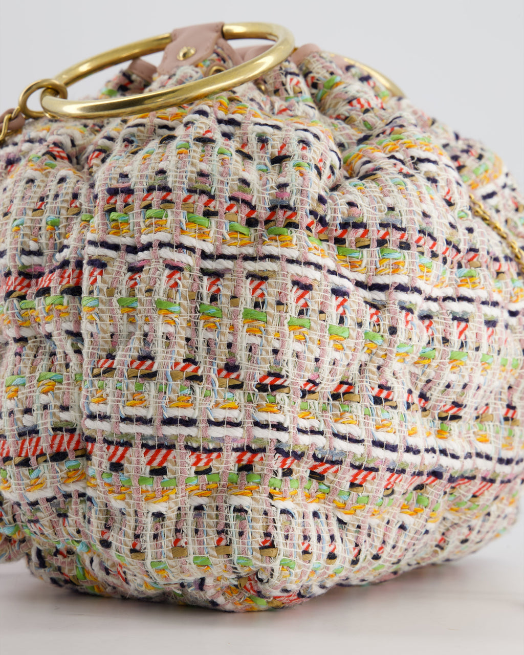 Chanel Limited Edition Multi-Colour Tweed Chesterfield Bucket Bag with Brushed Gold Ring Detail