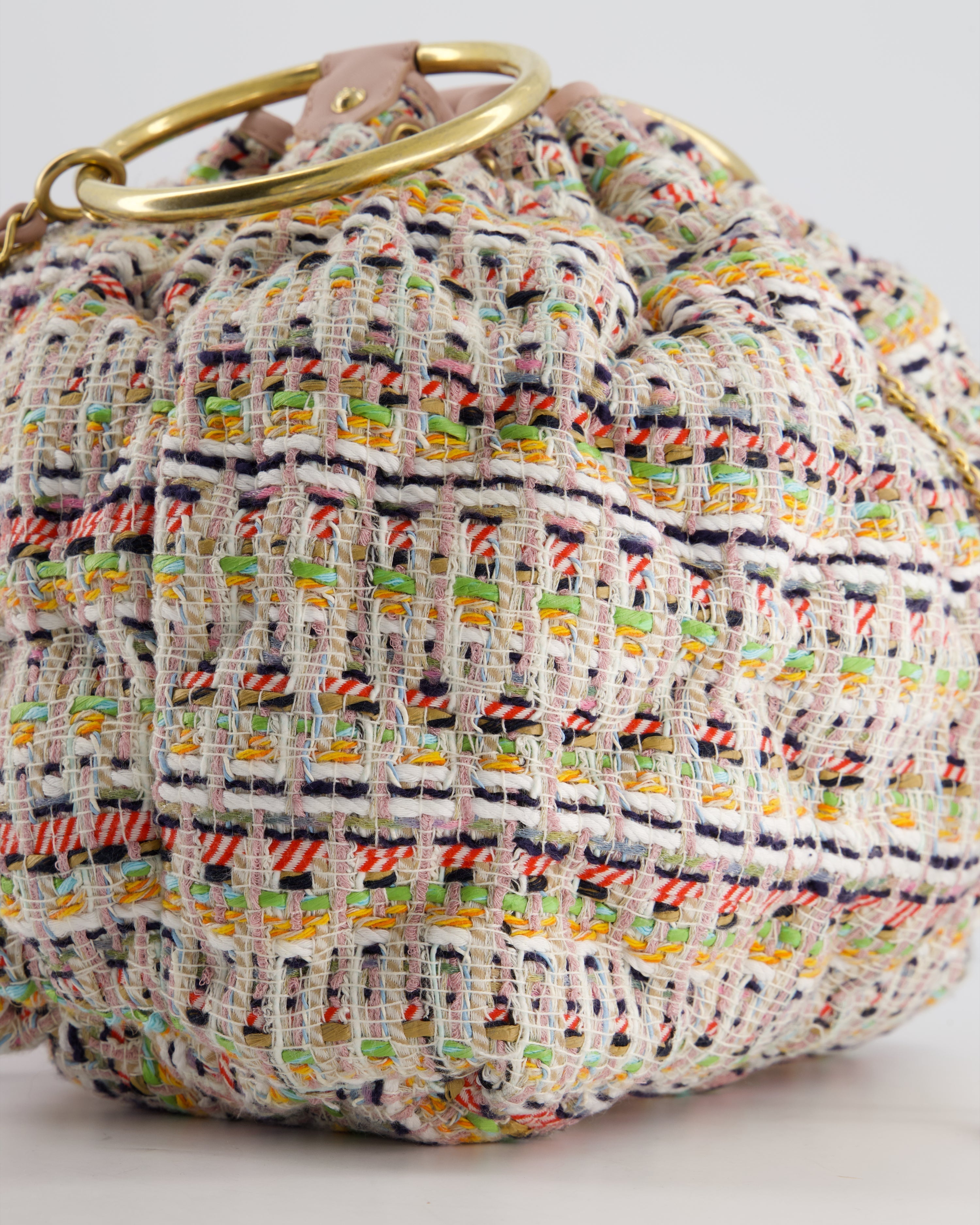 Chanel Limited Edition Multi-Colour Tweed Chesterfield Bucket Bag with Brushed Gold Ring Detail