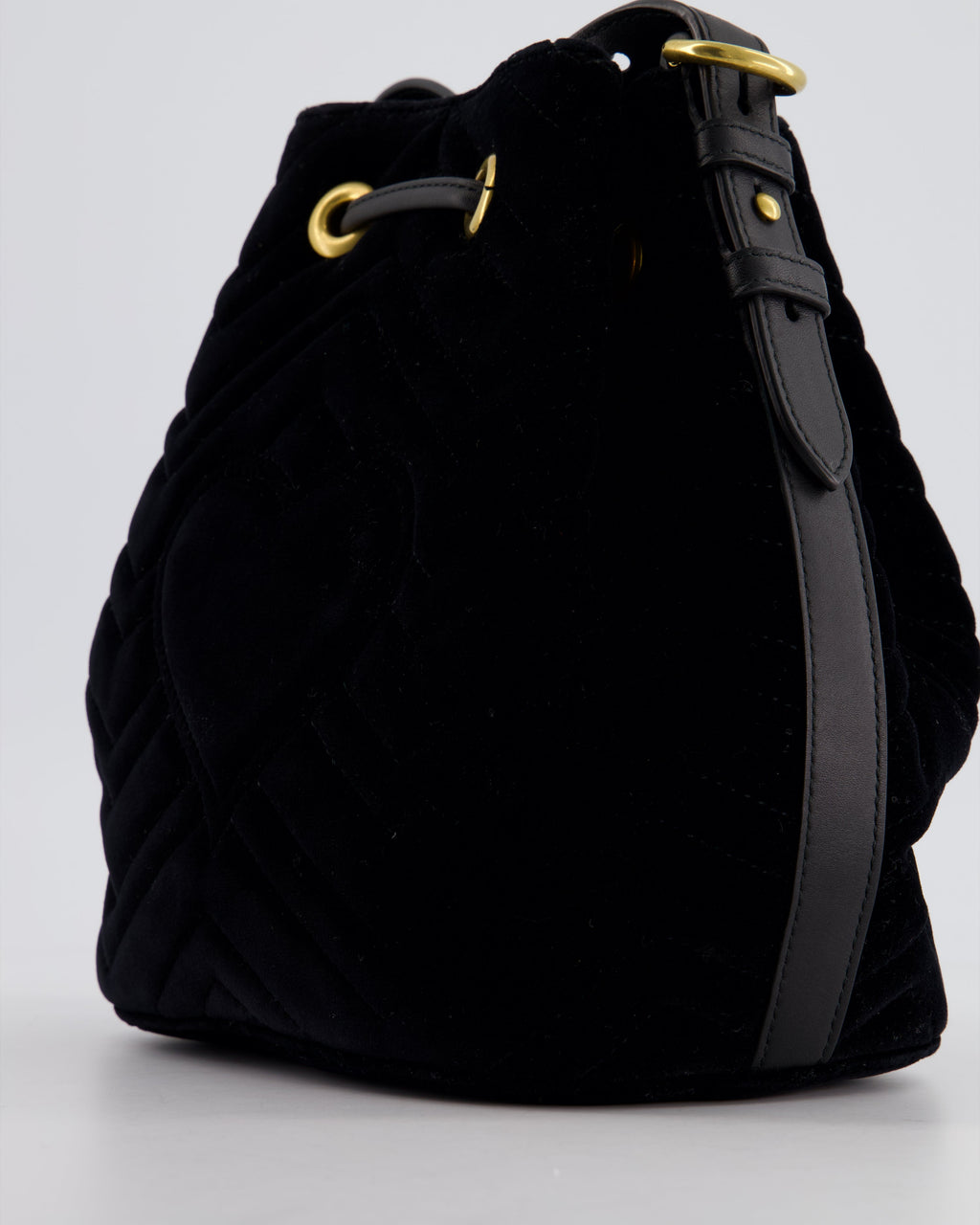 Gucci Black Velvet GG Marmont Bucket Bag with Gold Hardware