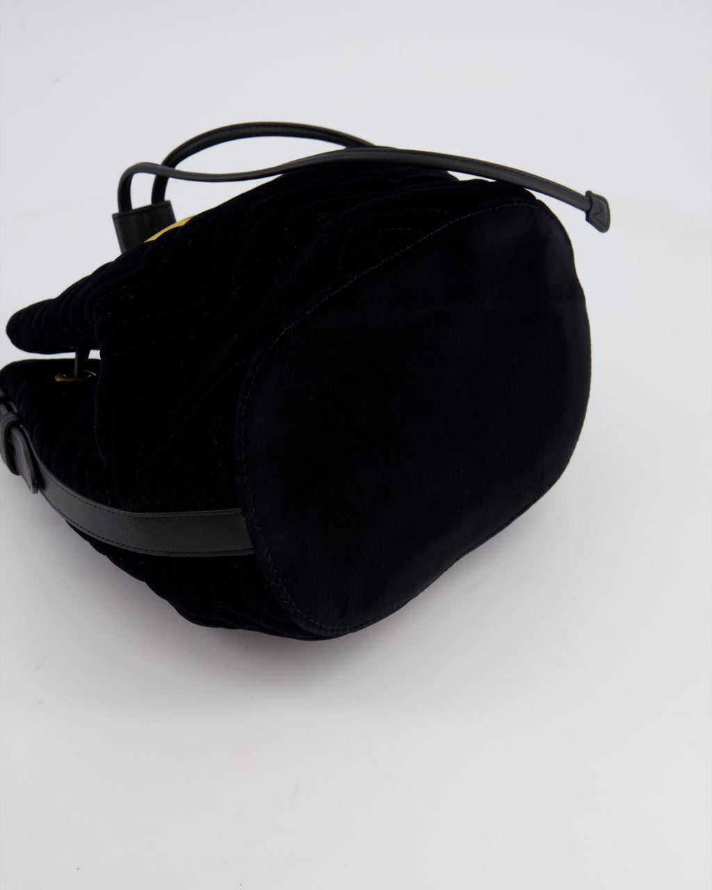 Gucci Black Velvet GG Marmont Bucket Bag with Gold Hardware