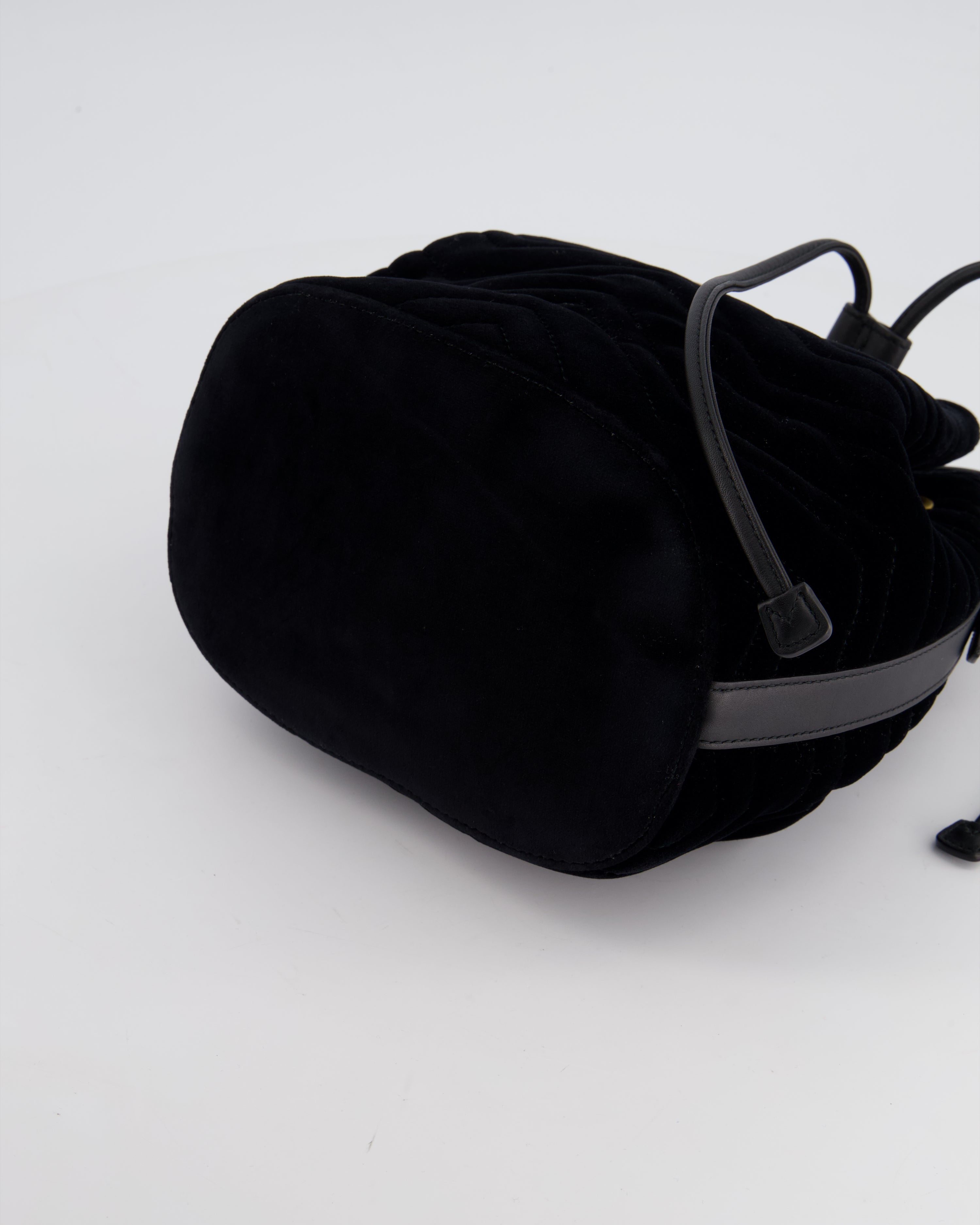 Gucci Black Velvet GG Marmont Bucket Bag with Gold Hardware