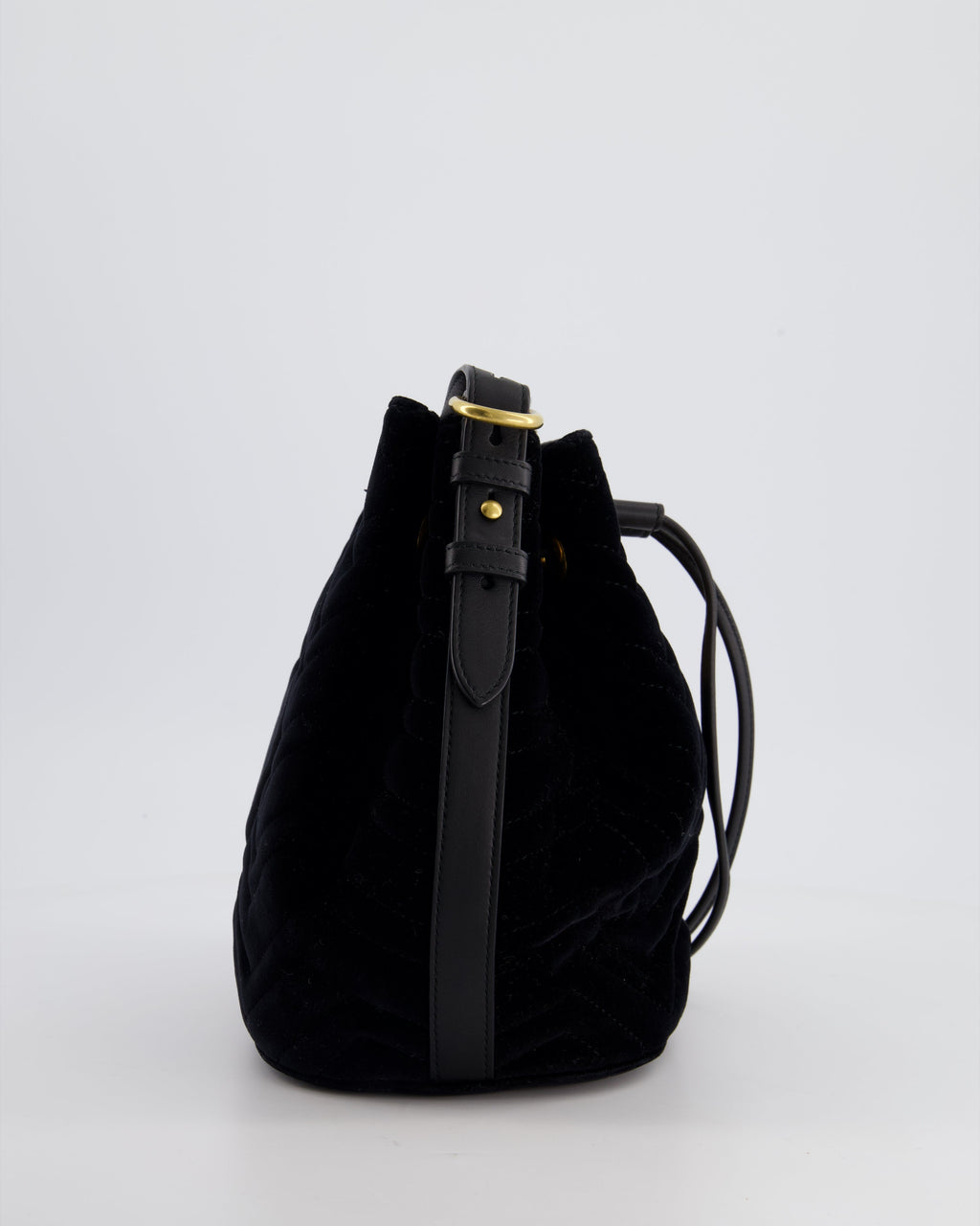 Gucci Black Velvet GG Marmont Bucket Bag with Gold Hardware