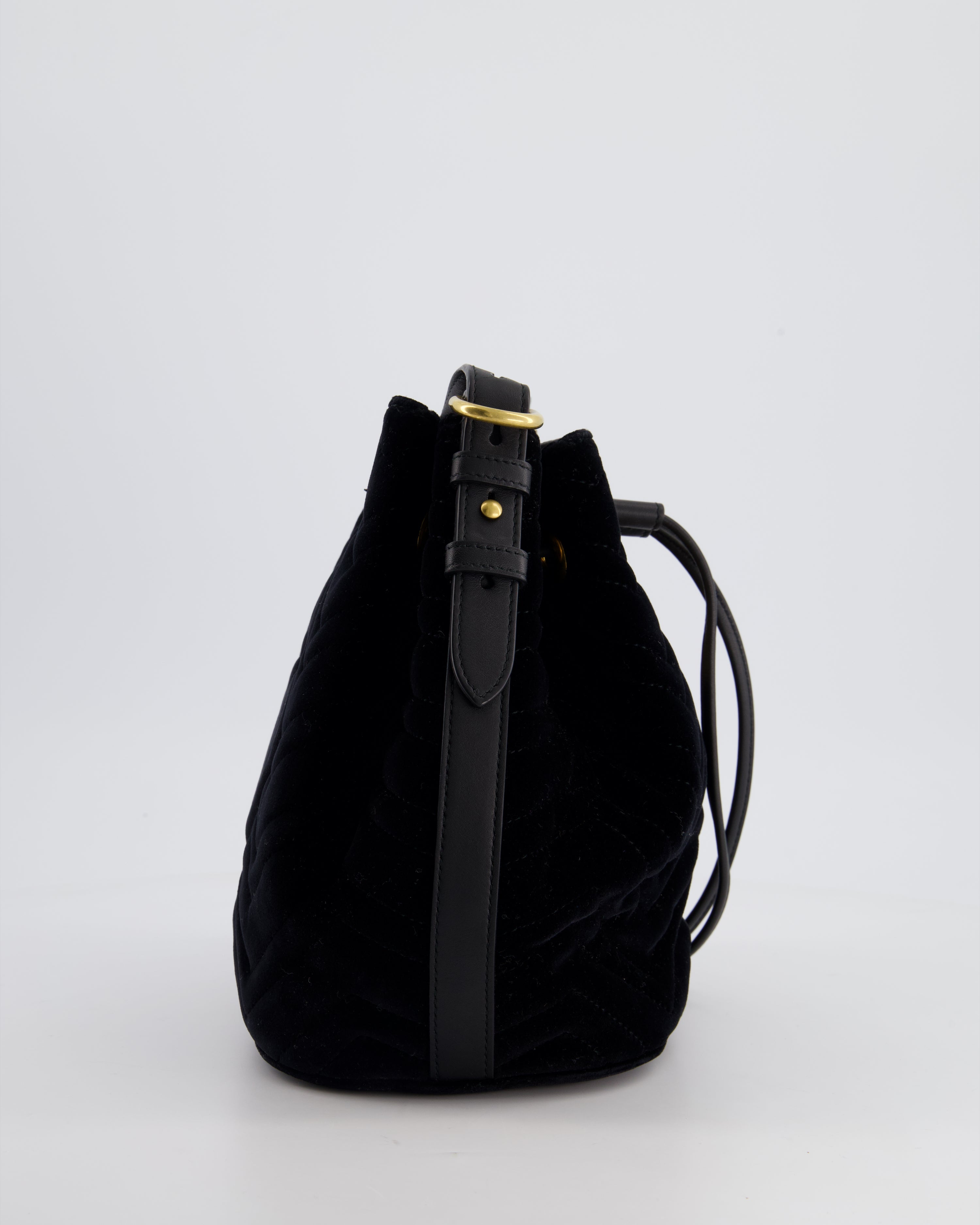 Gucci Black Velvet GG Marmont Bucket Bag with Gold Hardware