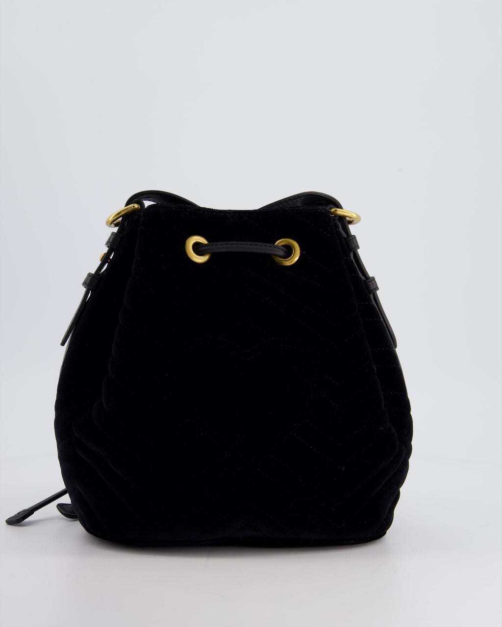 Gucci Black Velvet GG Marmont Bucket Bag with Gold Hardware