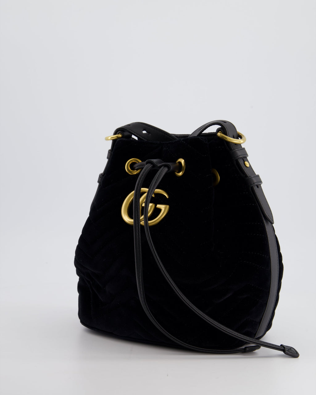 Gucci Black Velvet GG Marmont Bucket Bag with Gold Hardware