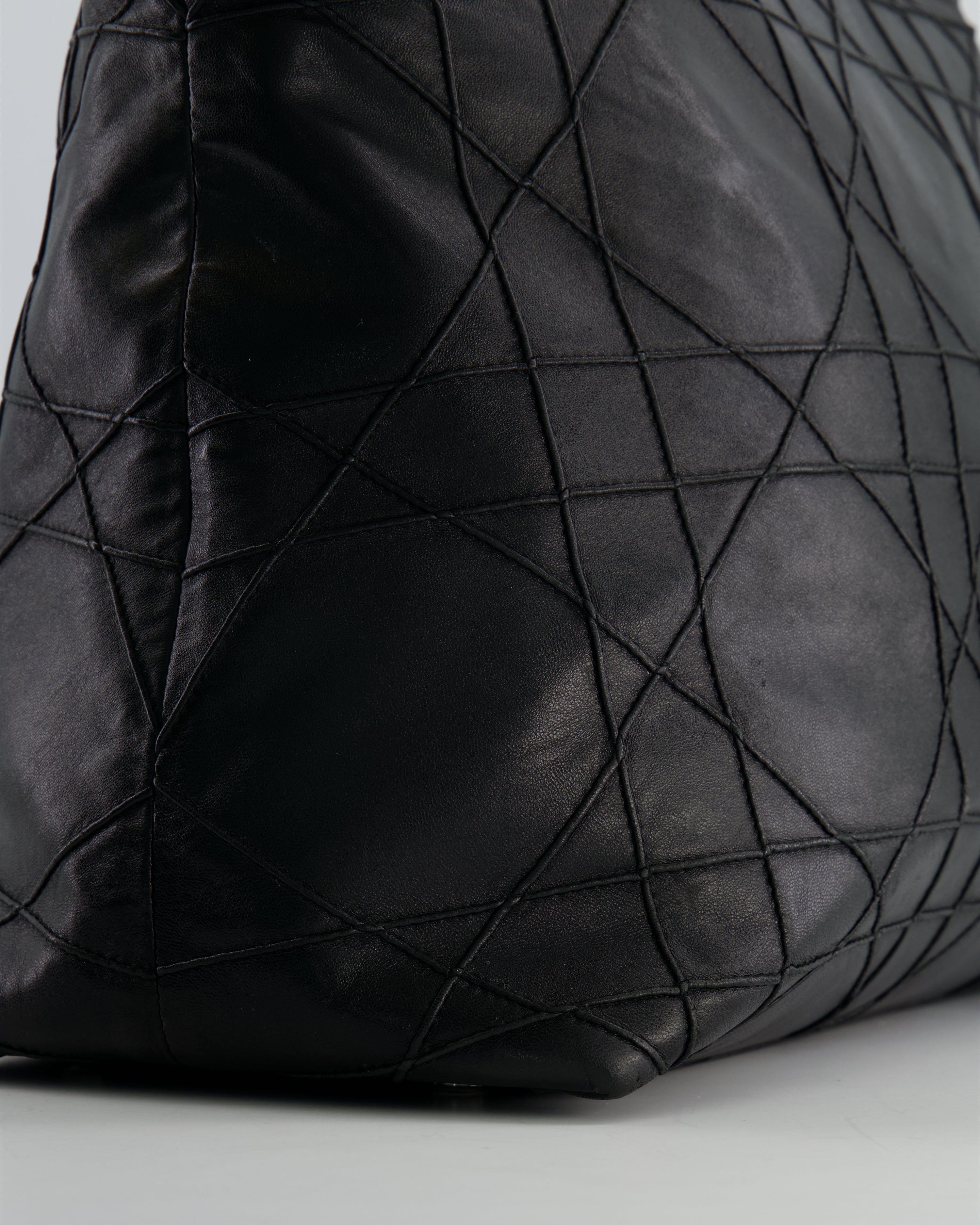 Christian Dior Black Leather Granville Tote Bag with Silver Hardware