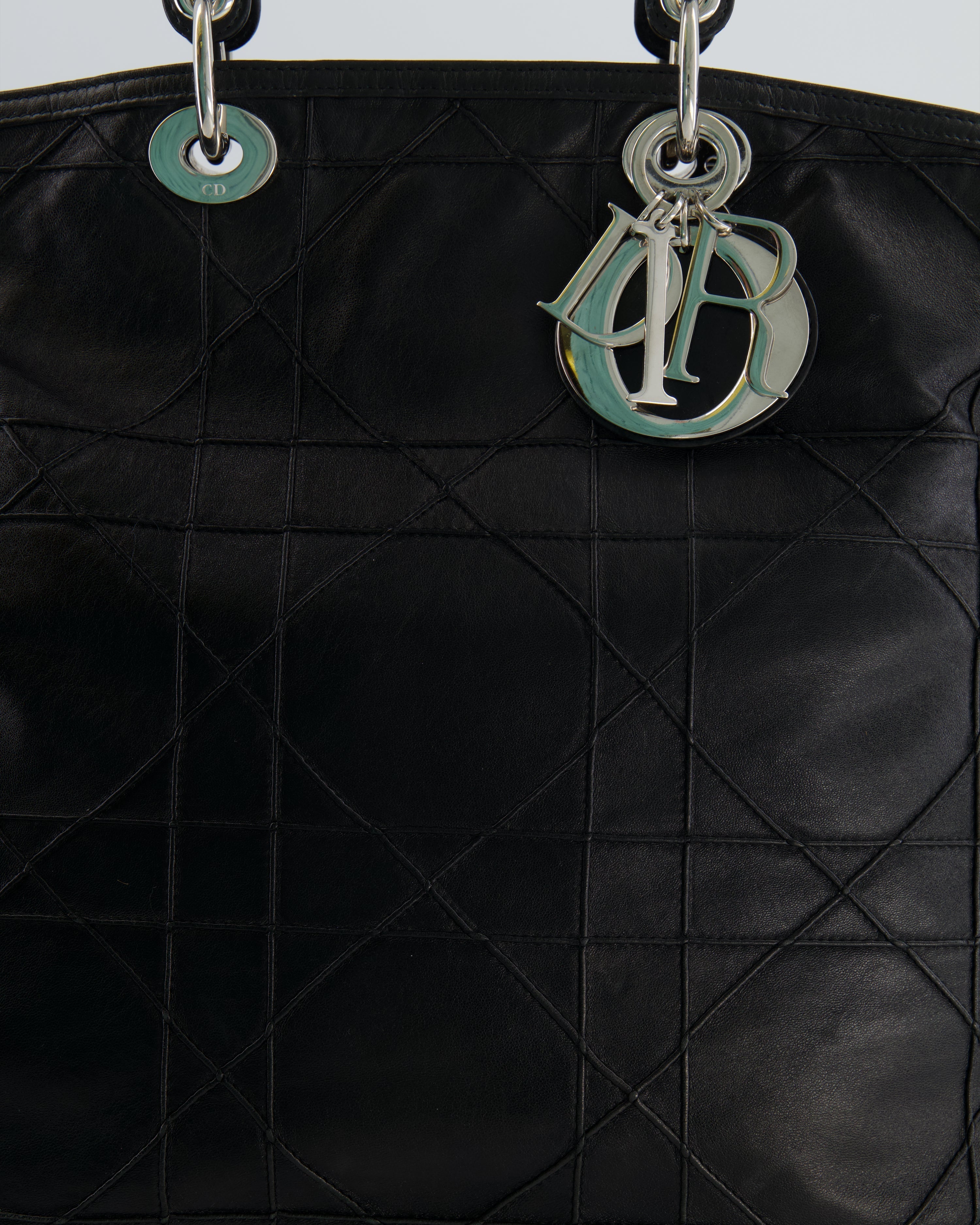 Christian Dior Black Leather Granville Tote Bag with Silver Hardware