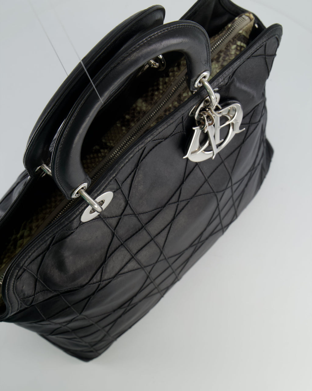 Christian Dior Black Leather Granville Tote Bag with Silver Hardware