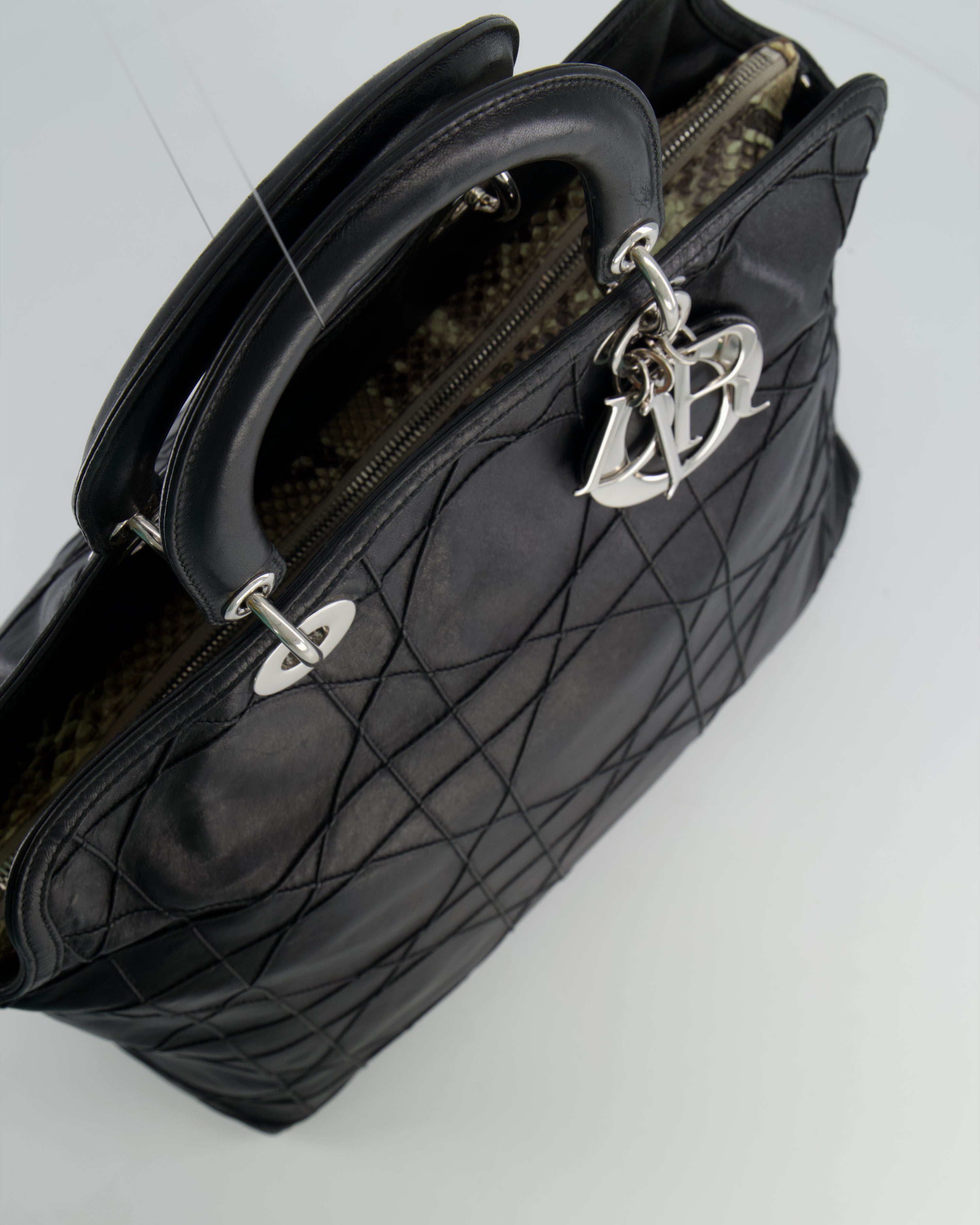 Christian Dior Black Leather Granville Tote Bag with Silver Hardware