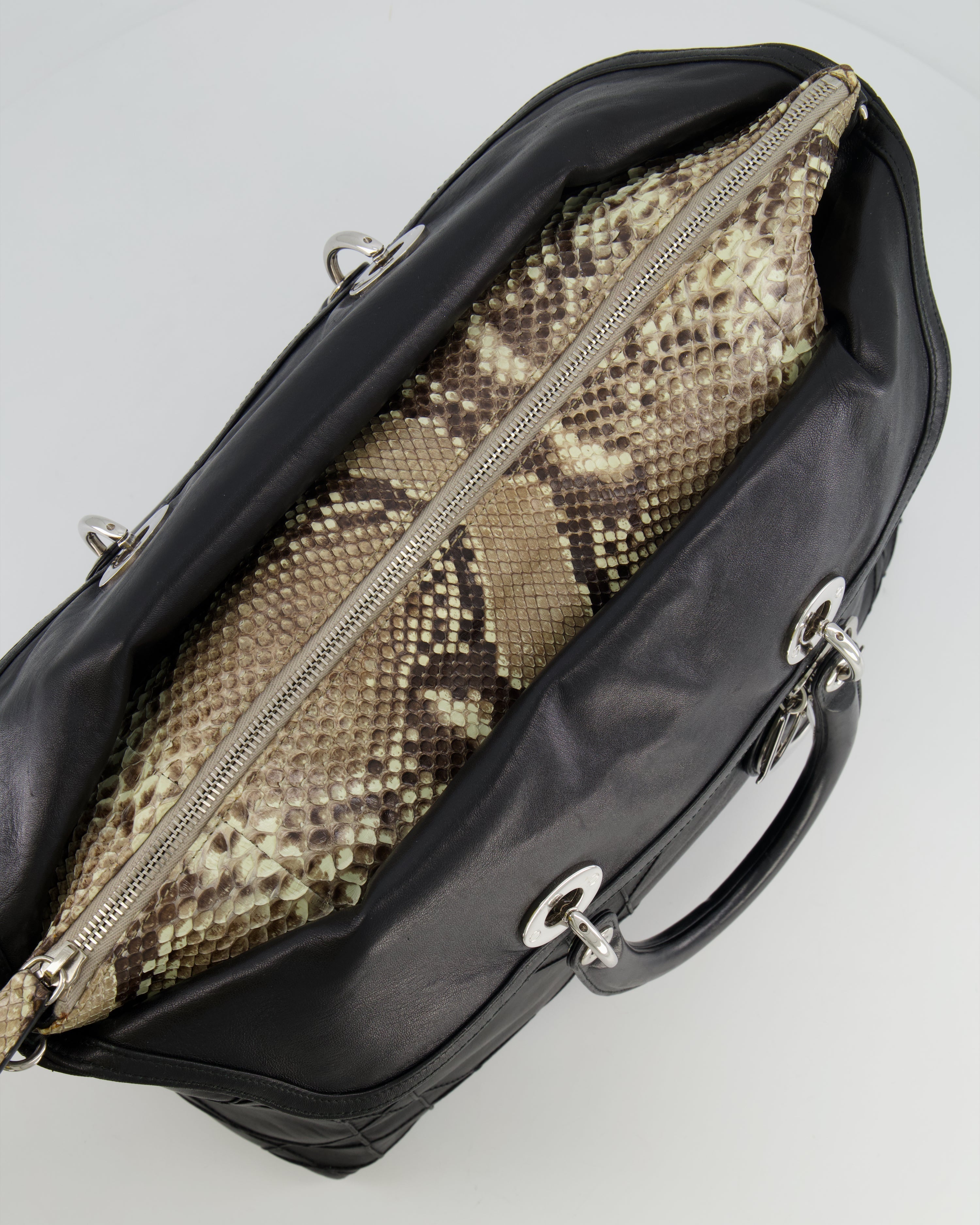 Christian Dior Black Leather Granville Tote Bag with Silver Hardware
