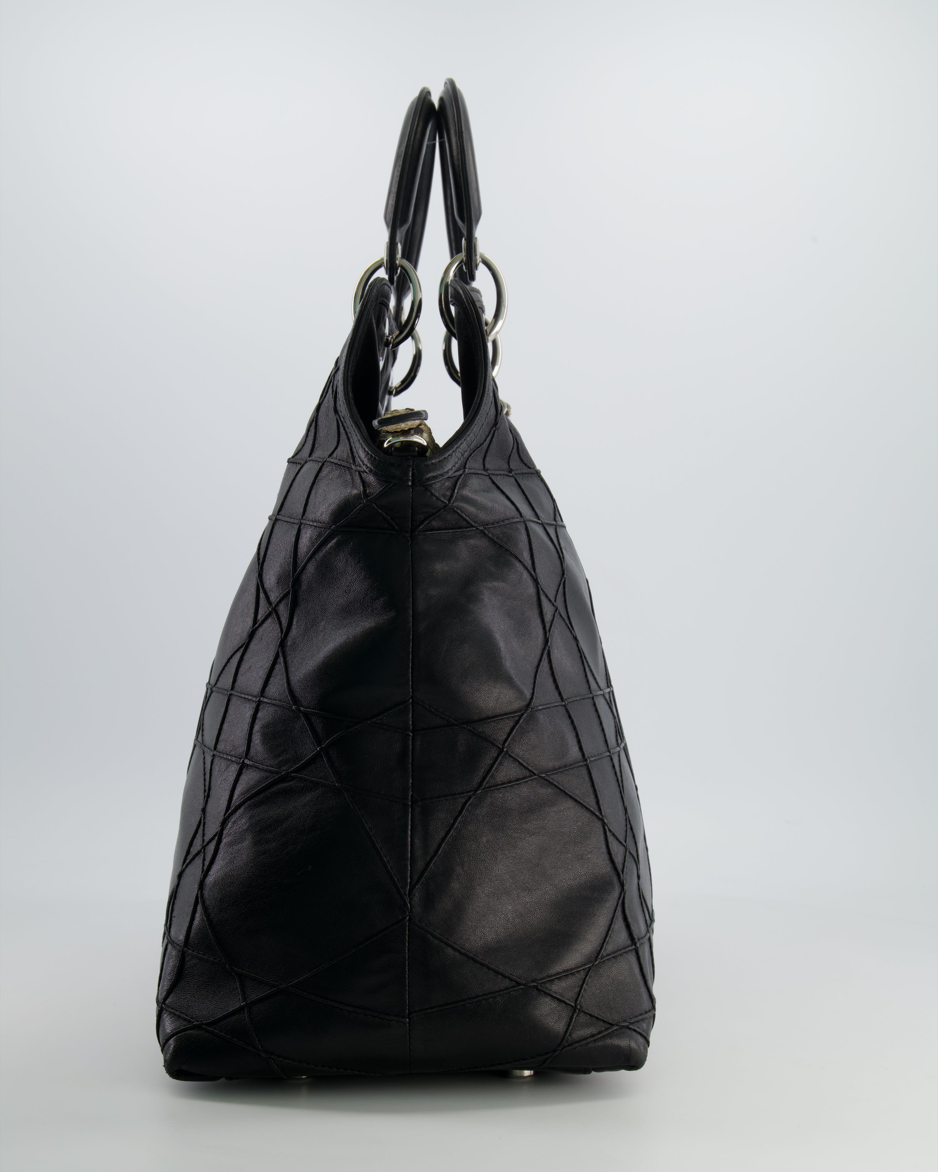 Christian Dior Black Leather Granville Tote Bag with Silver Hardware