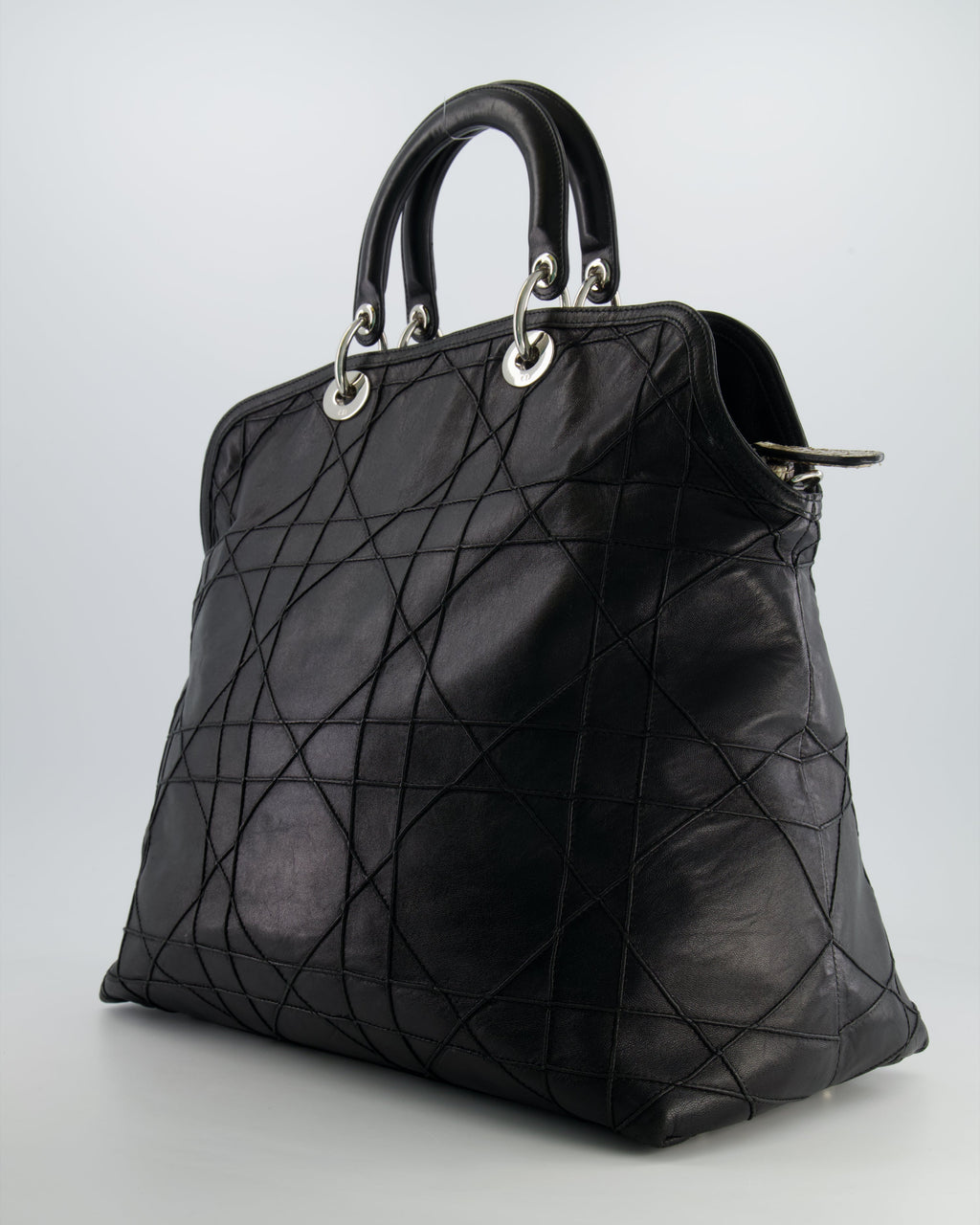 Christian Dior Black Leather Granville Tote Bag with Silver Hardware