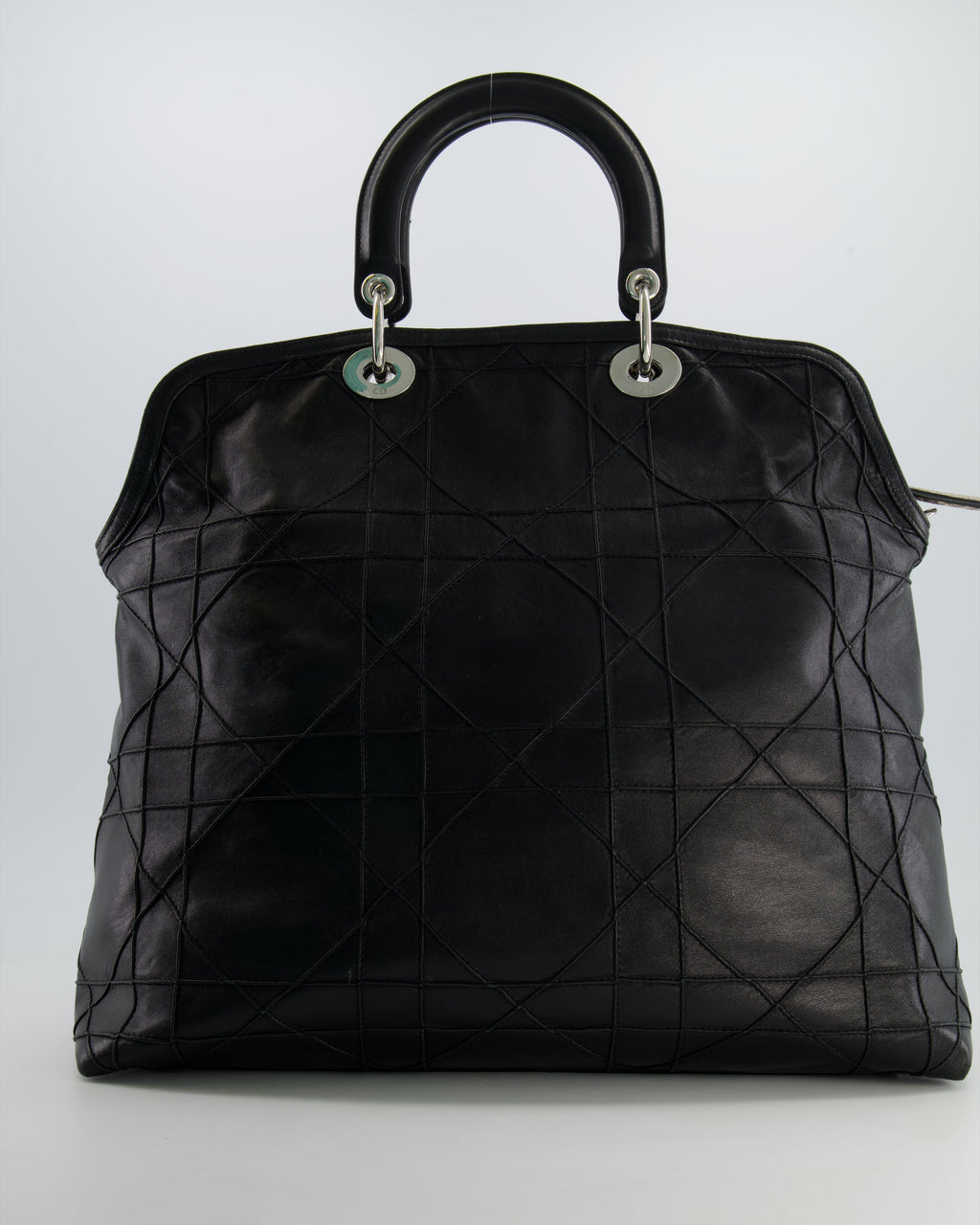 Christian Dior Black Leather Granville Tote Bag with Silver Hardware